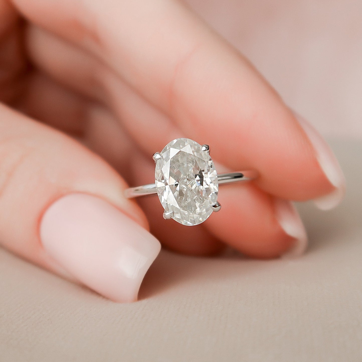 3.0CT Oval Cut Hidden Halo Moissanite Engagement Ring