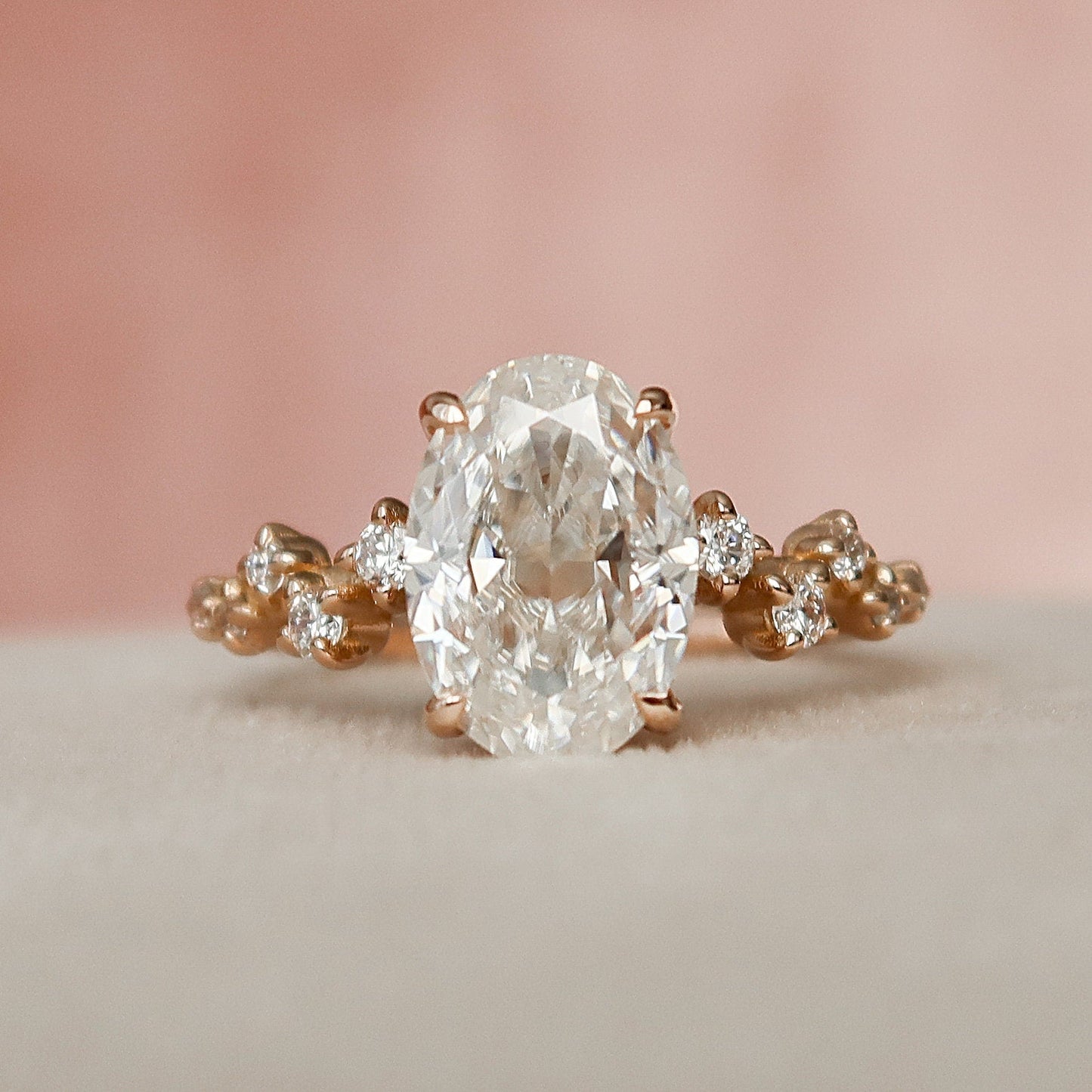 2.0CT Oval Shape Moissanite Cluster Band Diamond Engagement Ring