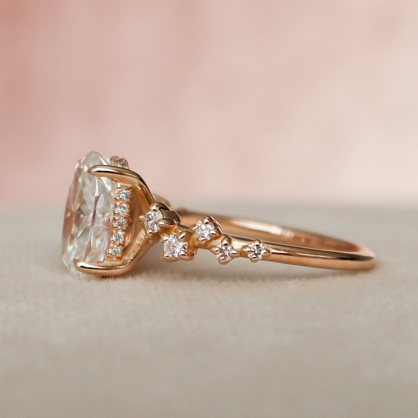 2.0CT Oval Shape Moissanite Cluster Band Diamond Engagement Ring