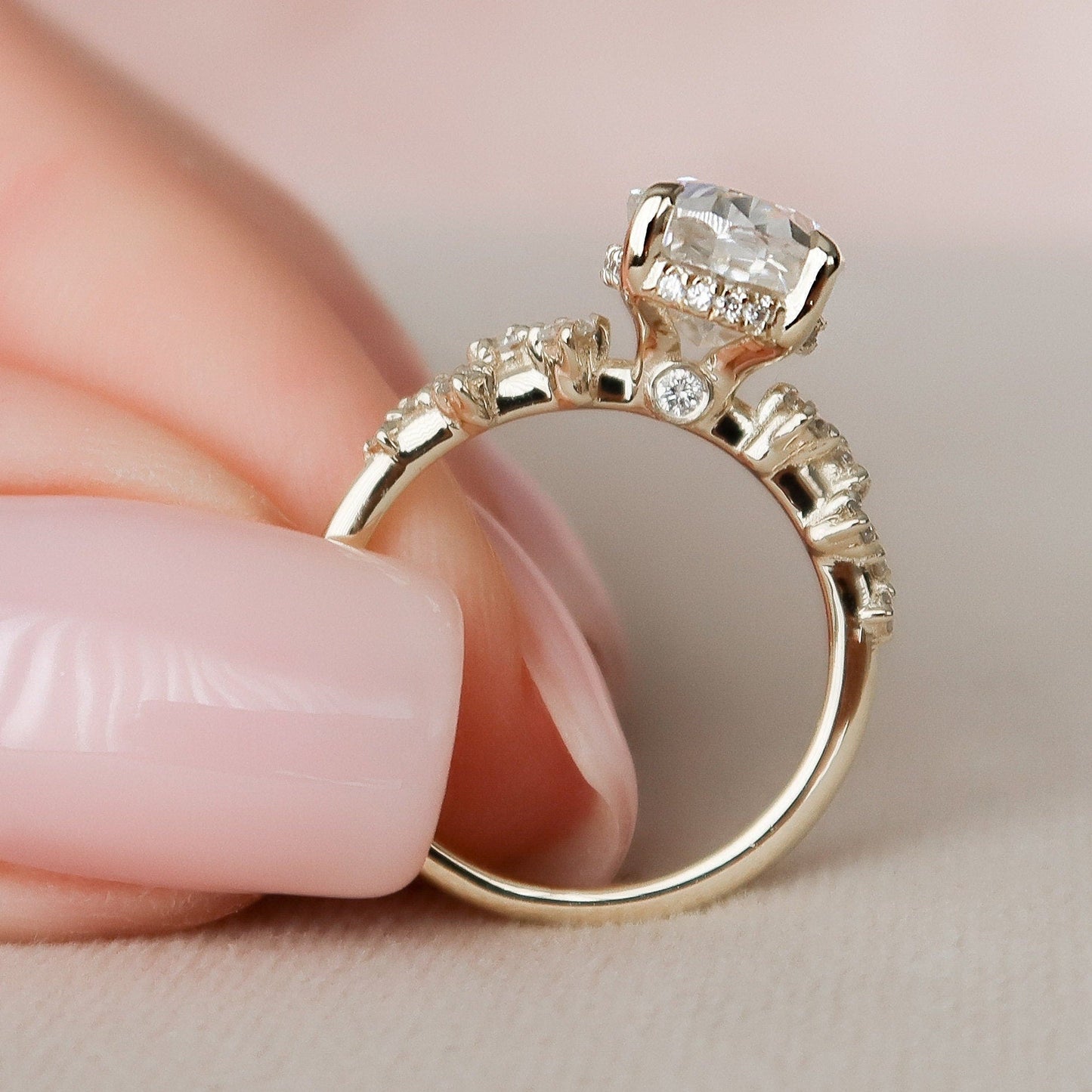 2.0CT Oval Shape Moissanite Cluster Band Diamond Engagement Ring