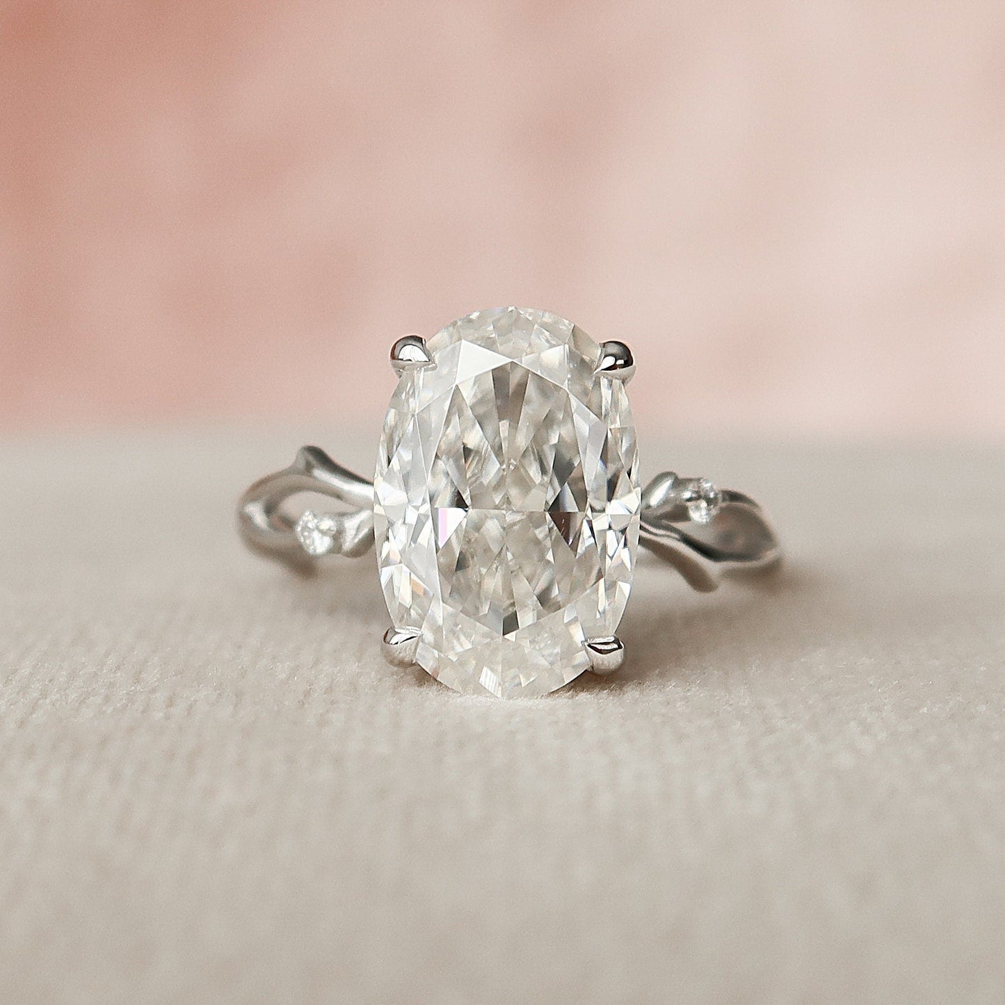 3.50CT Elongated Oval Cut Twig Moissanite Diamond Engagement Ring