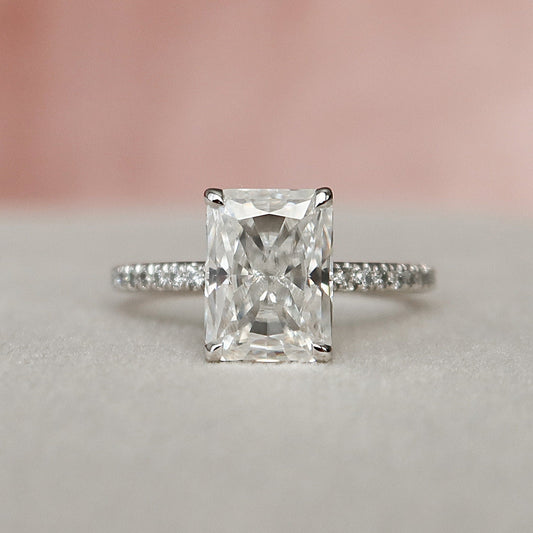 3 CT Radiant Cut Hidden Halo Moissanite Engagement Ring