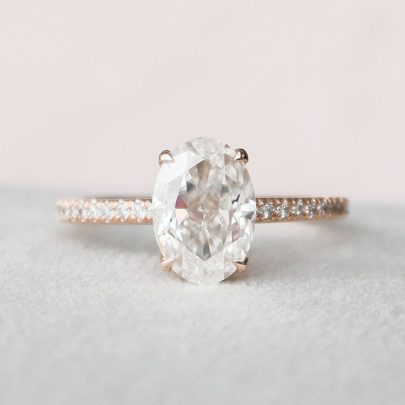 2.50CT Oval Cut Four Prong Hidden Halo Moissanite Engagement Ring
