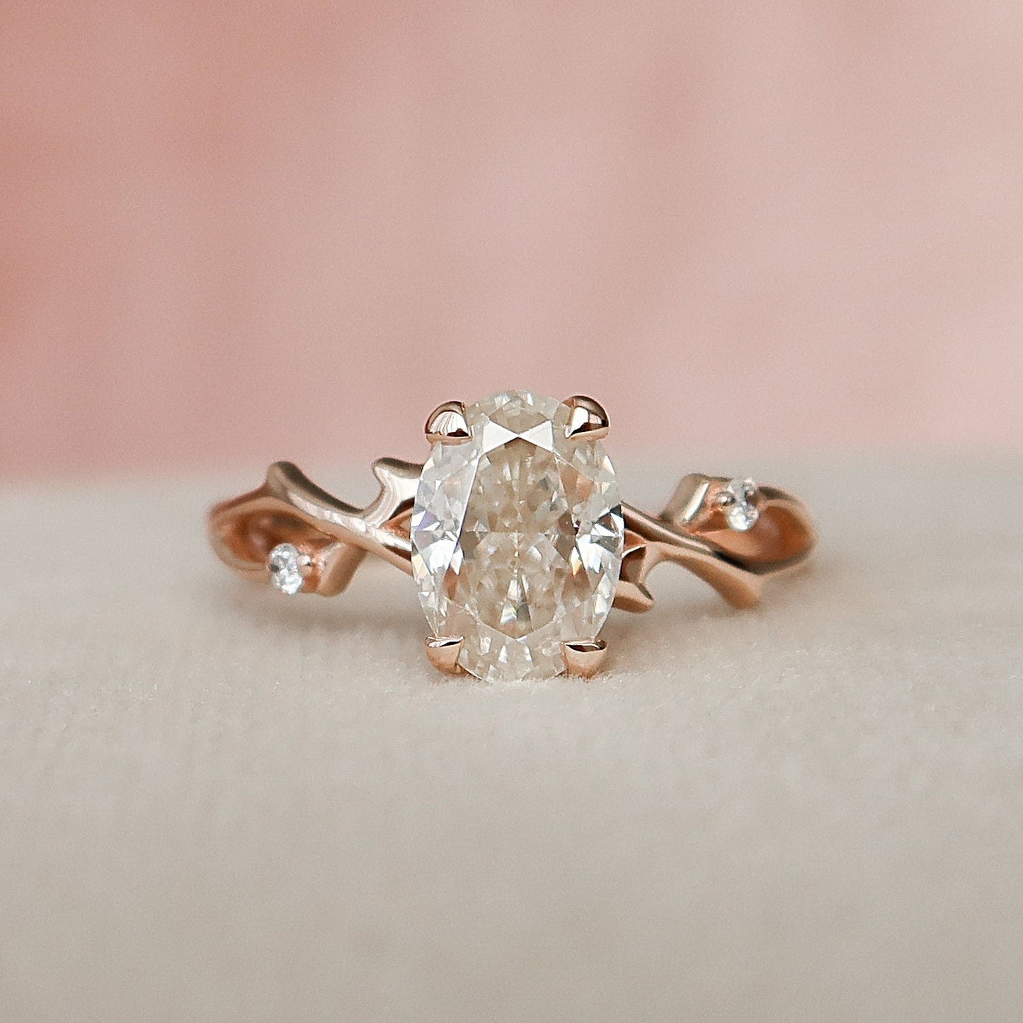 1 CT Oval Cut Twig Moissanite Nature Inspired Wedding Ring