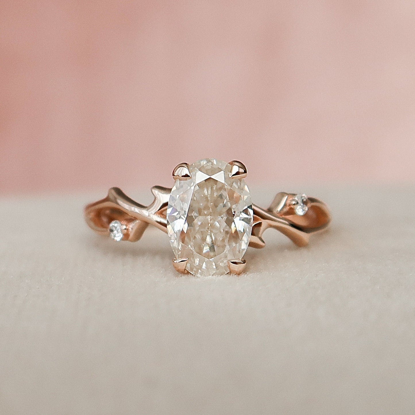 1.0CT Oval Cut Twig Moissanite Nature Inspired Diamond Engagement Ring