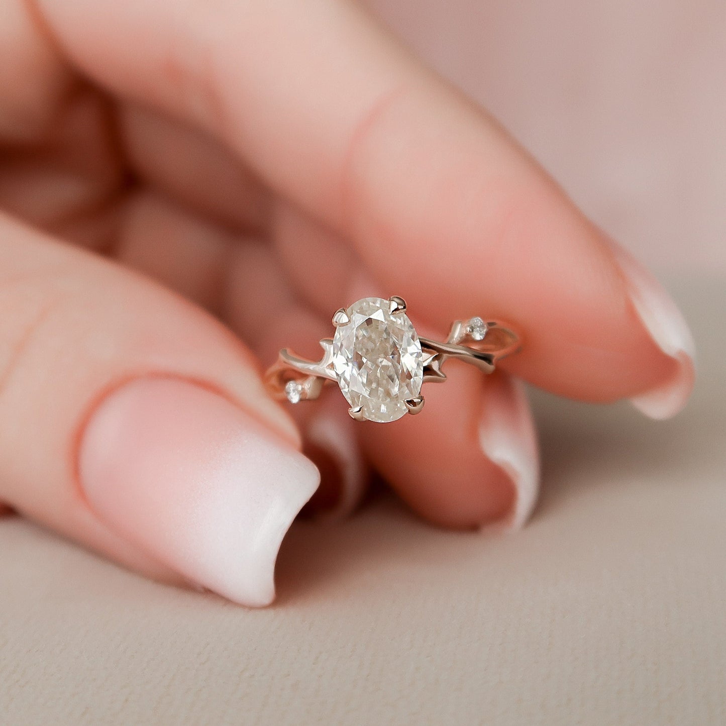 1.0CT Oval Cut Twig Moissanite Nature Inspired Diamond Engagement Ring
