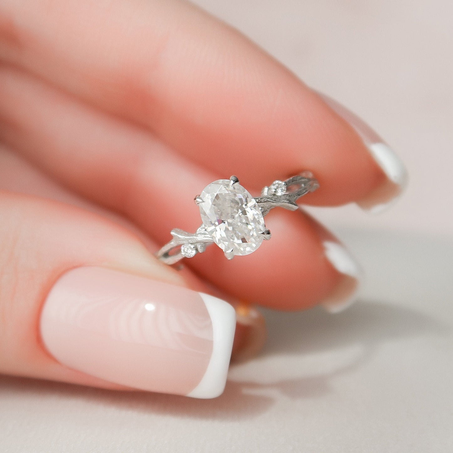 1.0CT Oval Cut Twig Moissanite Nature Inspired Diamond Engagement Ring