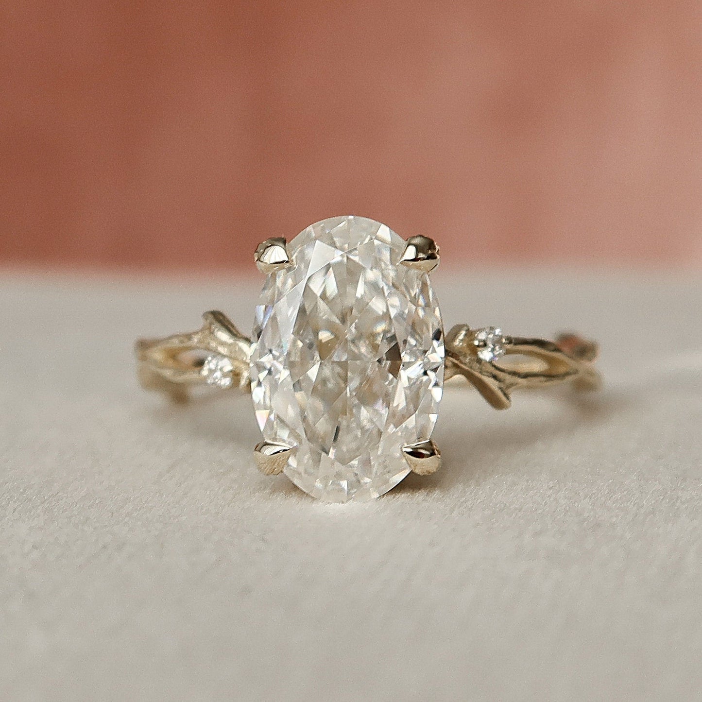 3.50CT Elongated Oval Cut Twig Moissanite Diamond Engagement Ring