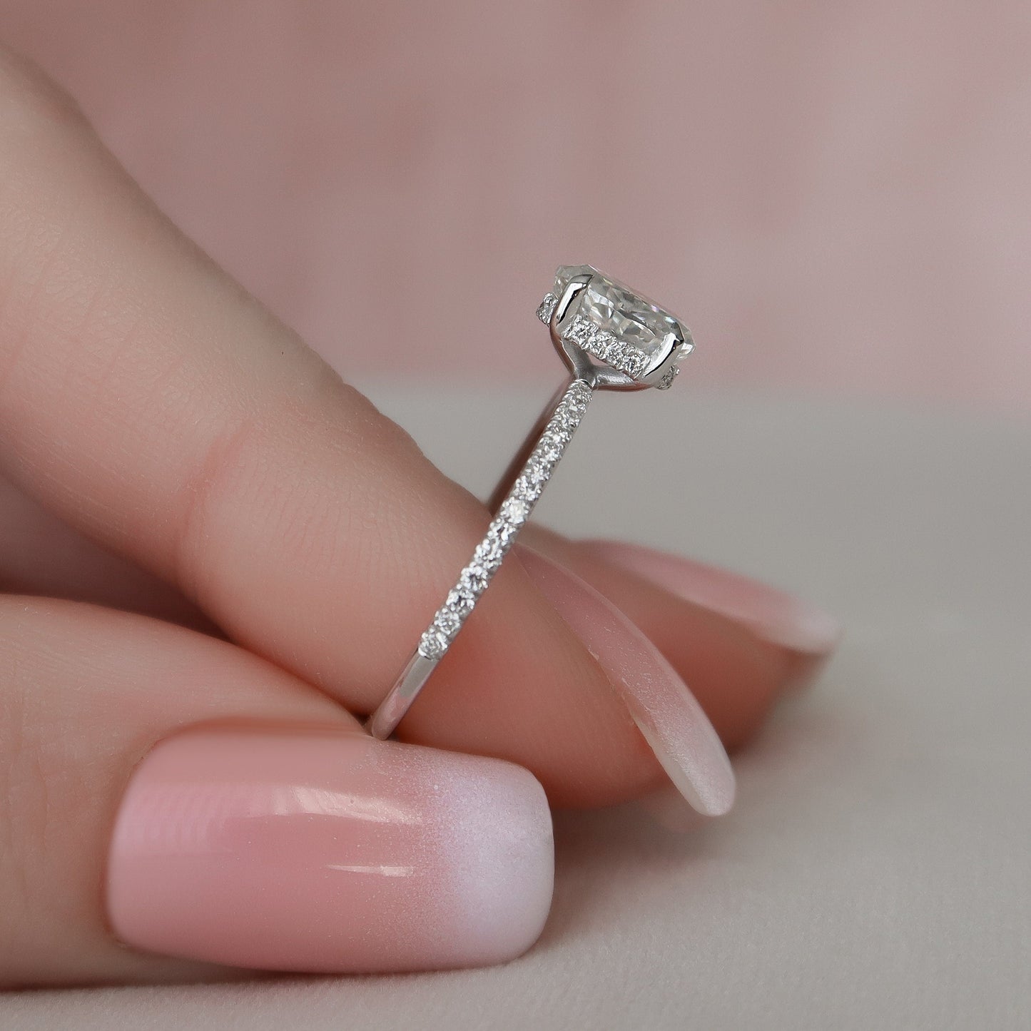 1.0CT Oval Cut Moissanite Hidden Halo Diamond Engagement Ring