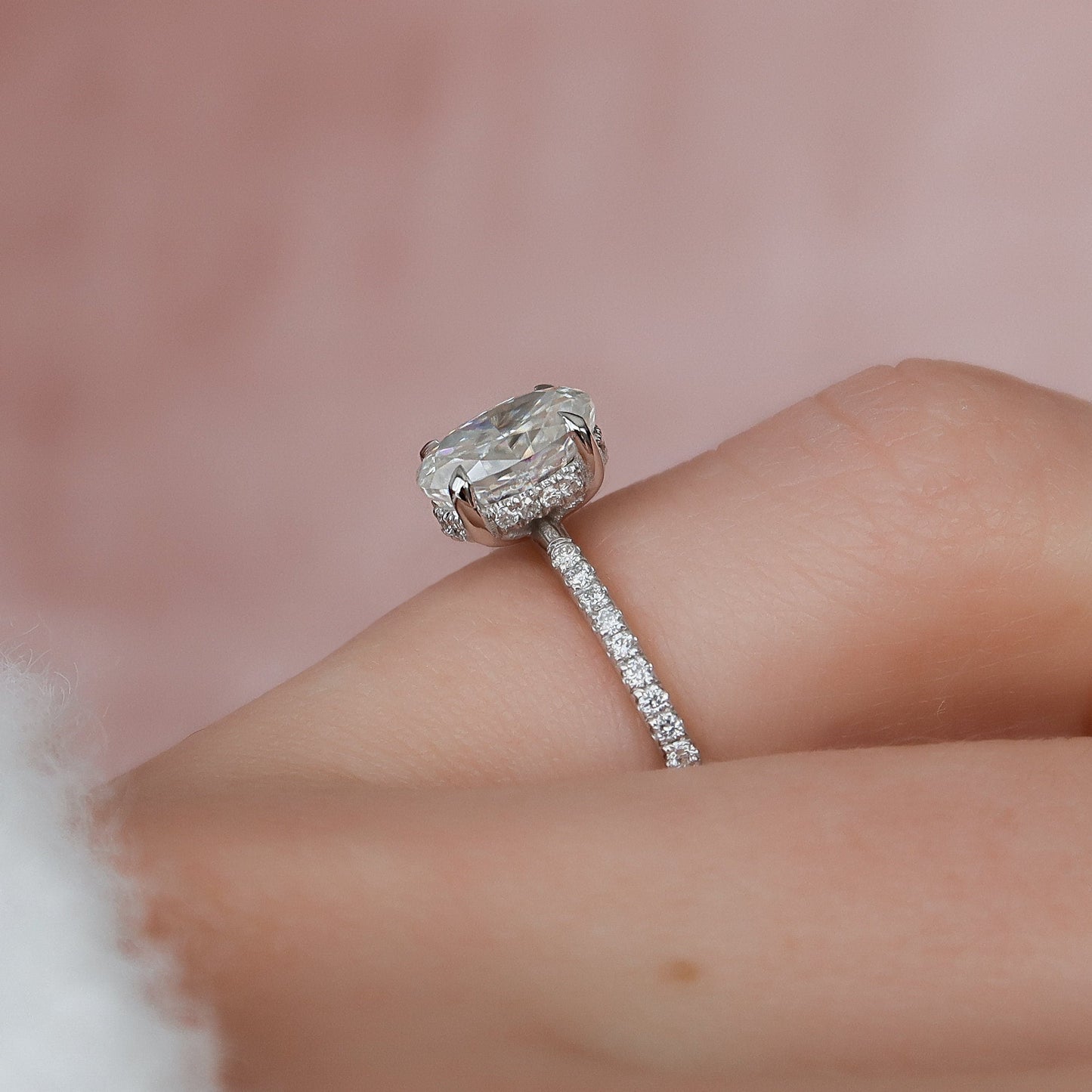 1.0CT Oval Cut Moissanite Hidden Halo Diamond Engagement Ring