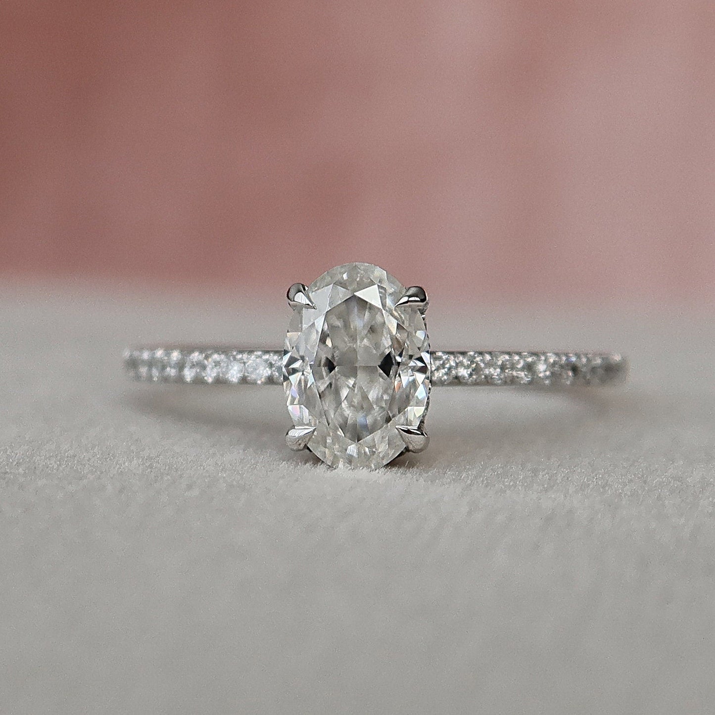 1.0CT Oval Cut Moissanite Hidden Halo Diamond Engagement Ring
