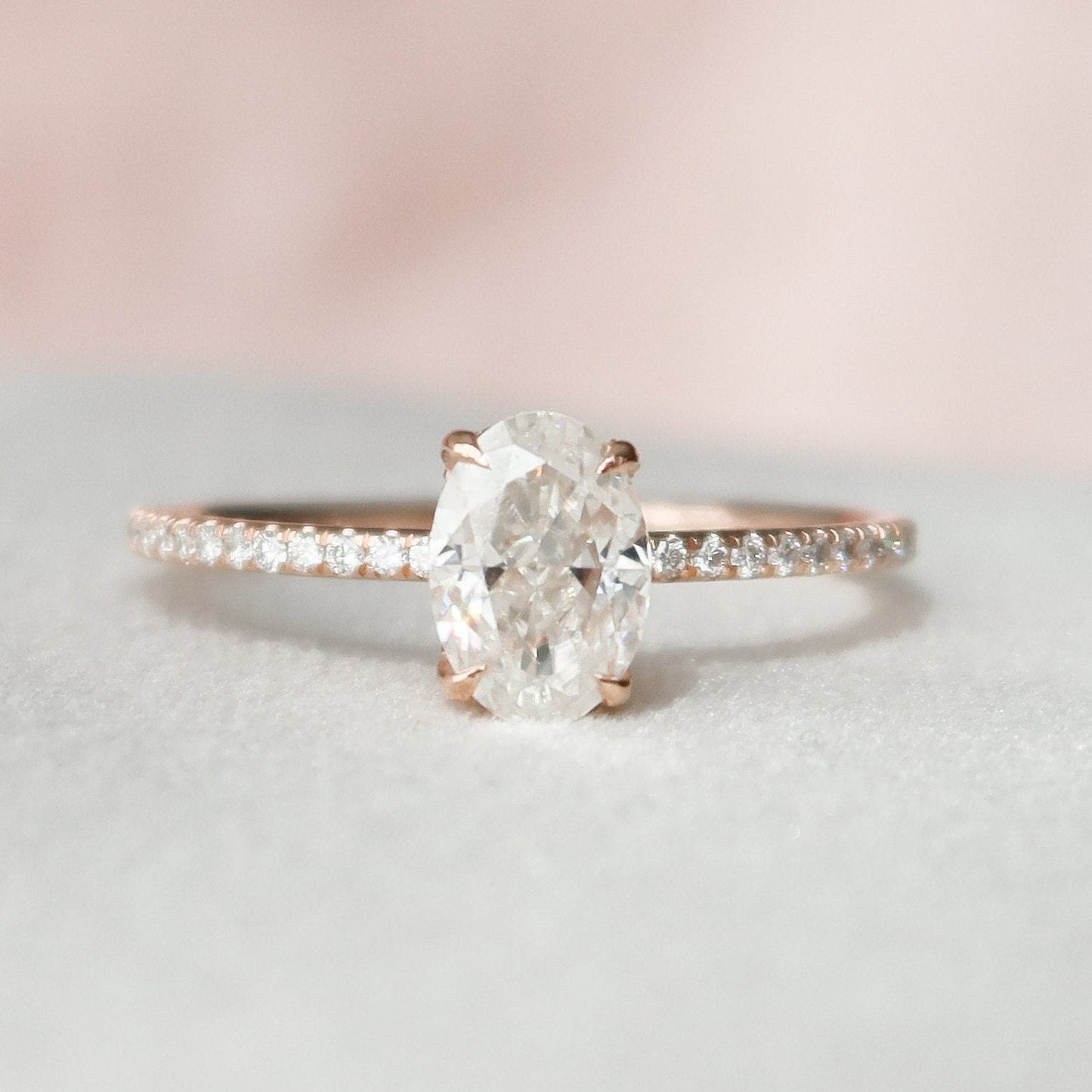 1.0CT Oval Cut Moissanite Hidden Halo Diamond Engagement Ring