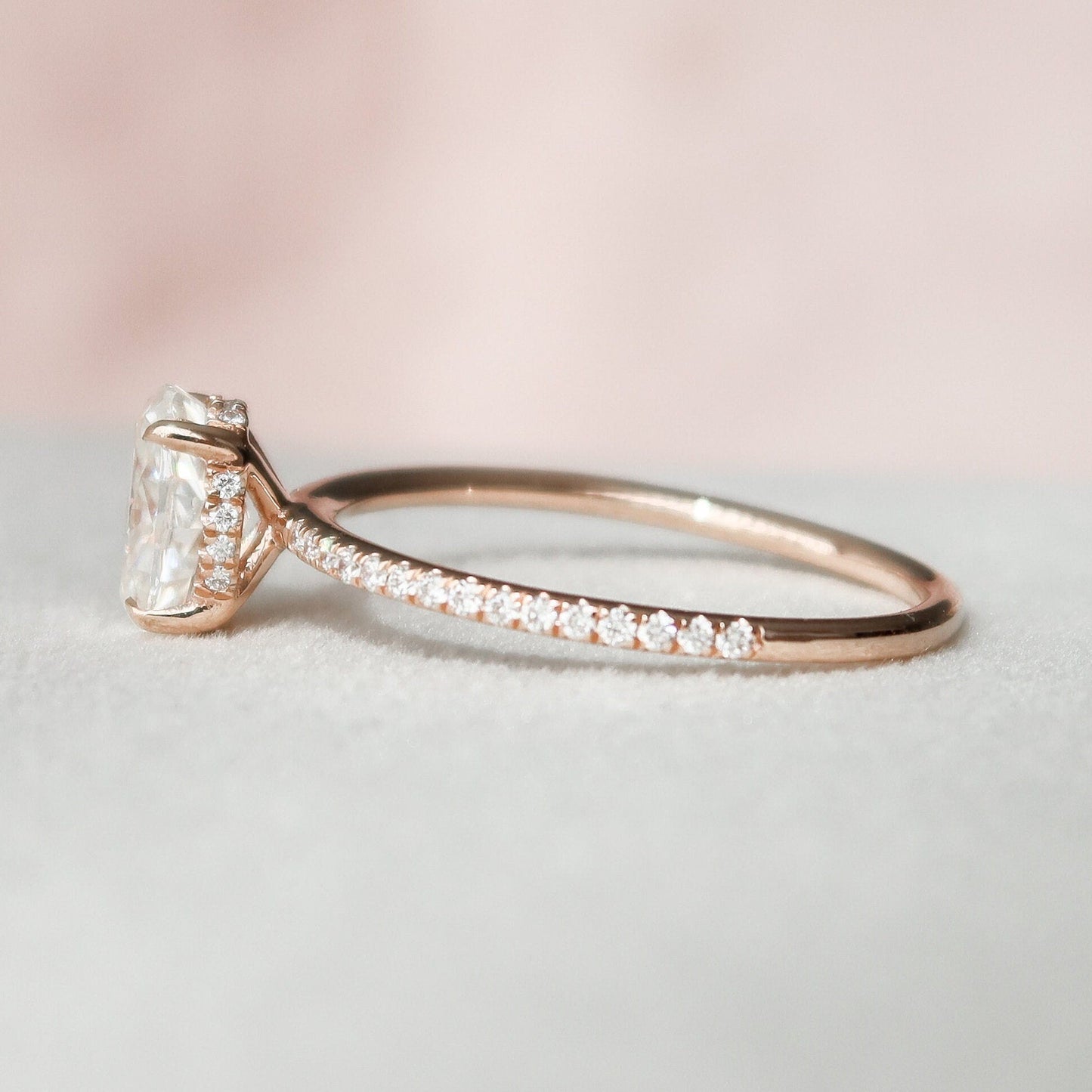 1.0CT Oval Cut Moissanite Hidden Halo Diamond Engagement Ring