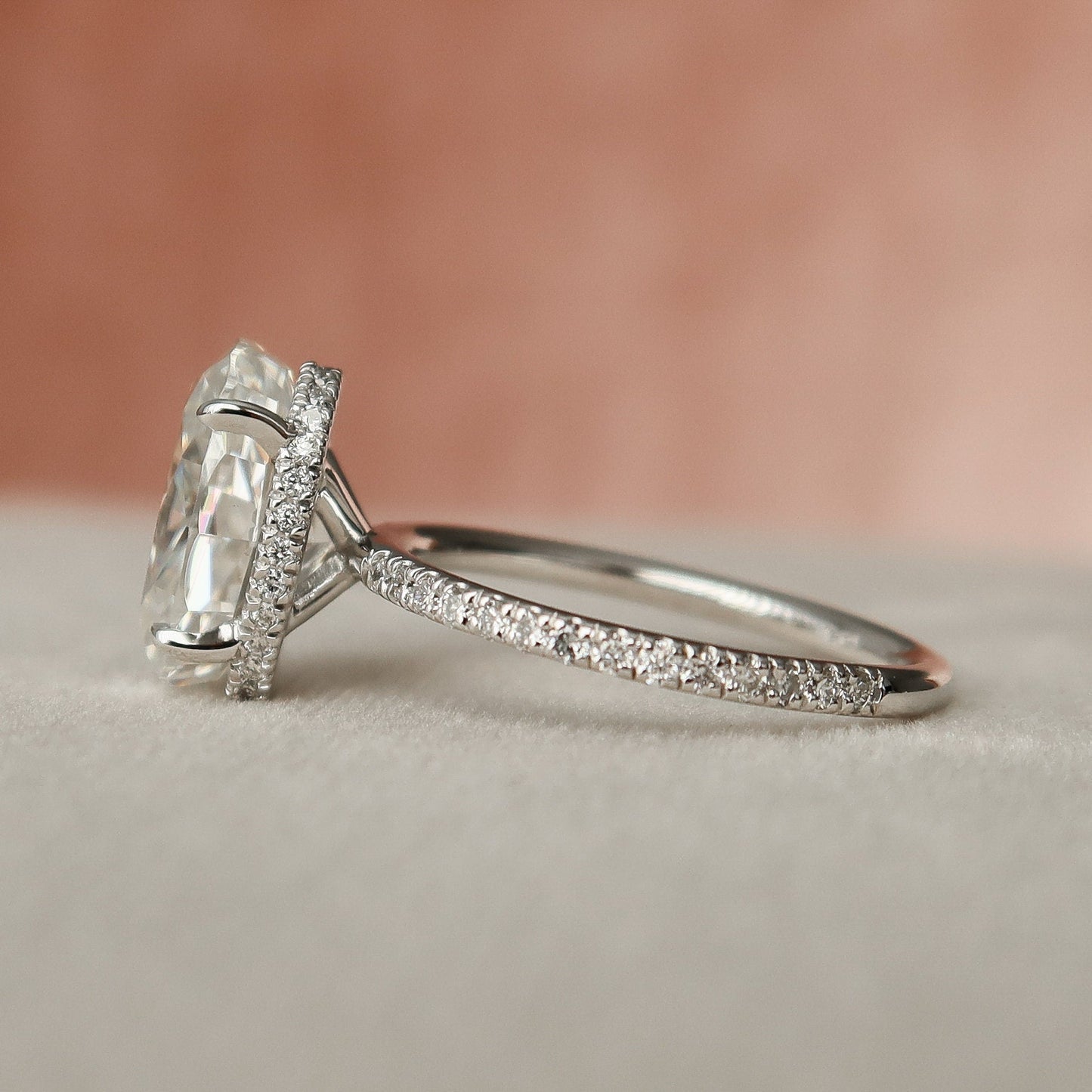 3.0CT Oval Cut Hidden Halo Unique Moissanite Engagement Ring
