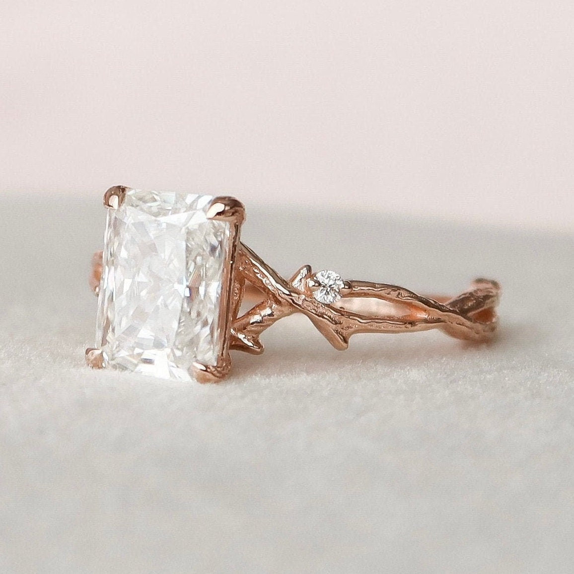 2.0CT Radiant Cut Twig Moissanite Diamond Engagement Ring