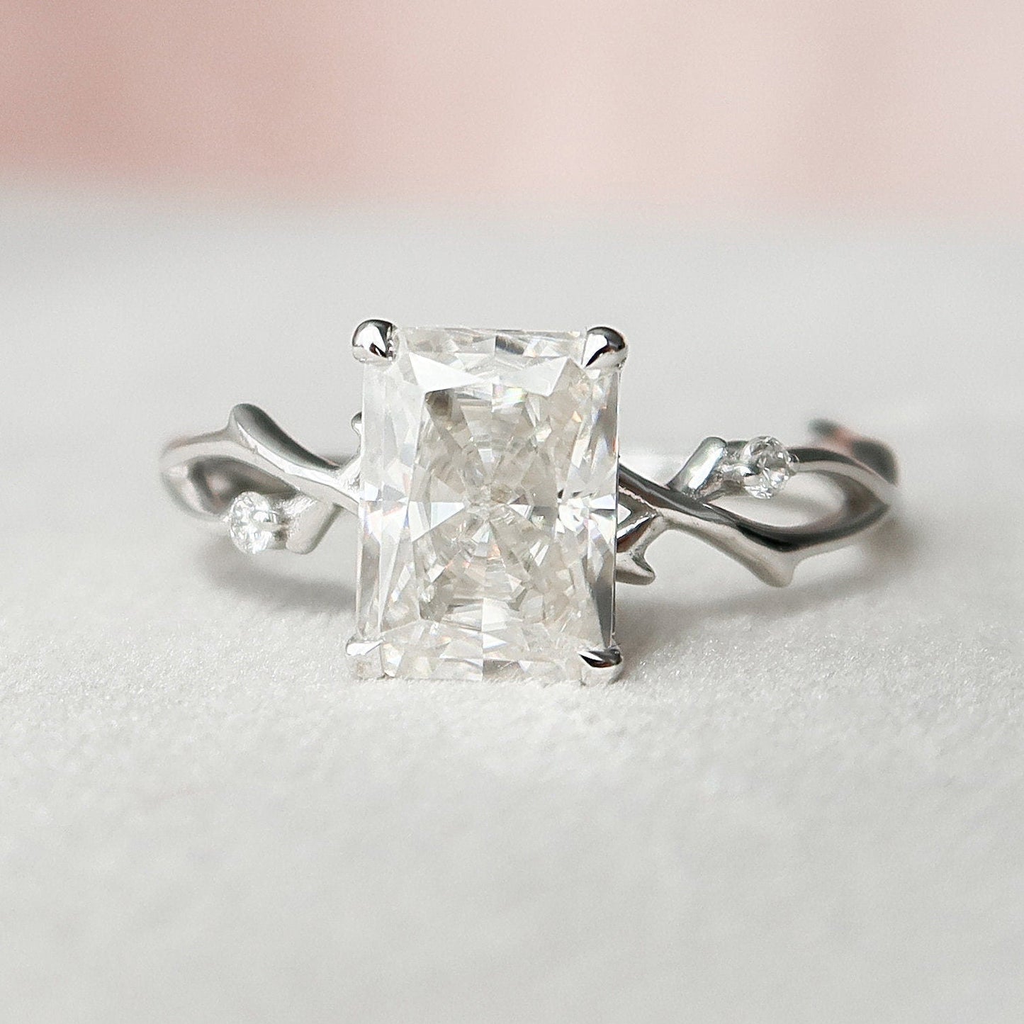 2.0CT Radiant Cut Twig Moissanite Diamond Engagement Ring