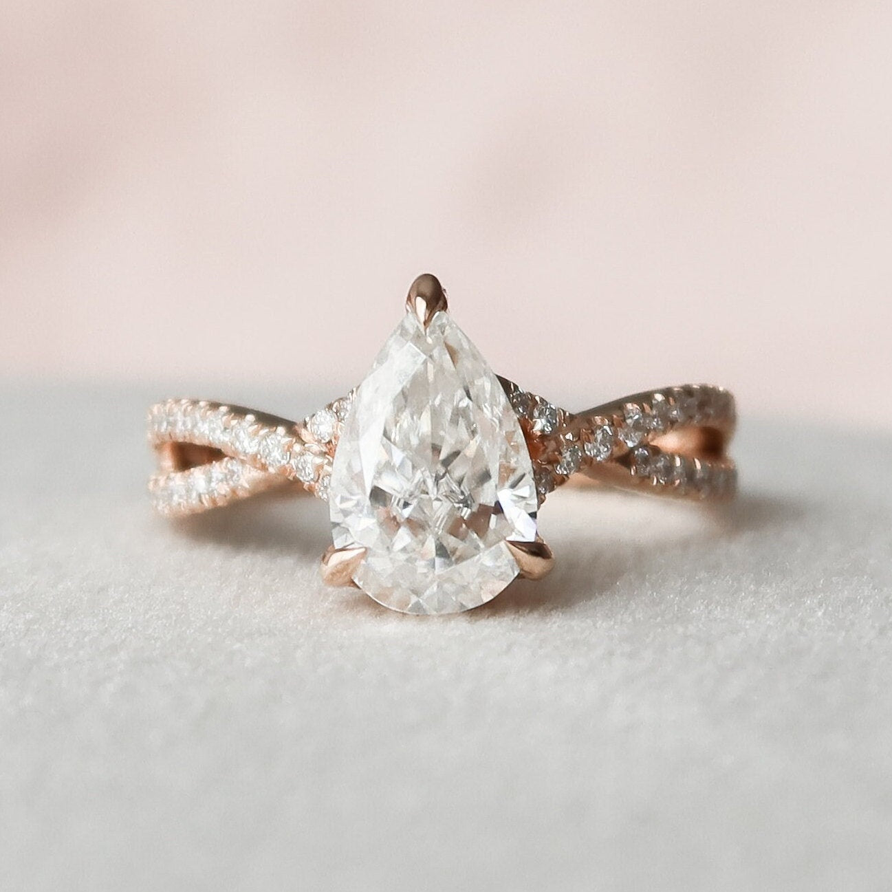 1.0CT Pear Cut Split Shank Moissanite Engagement Ring