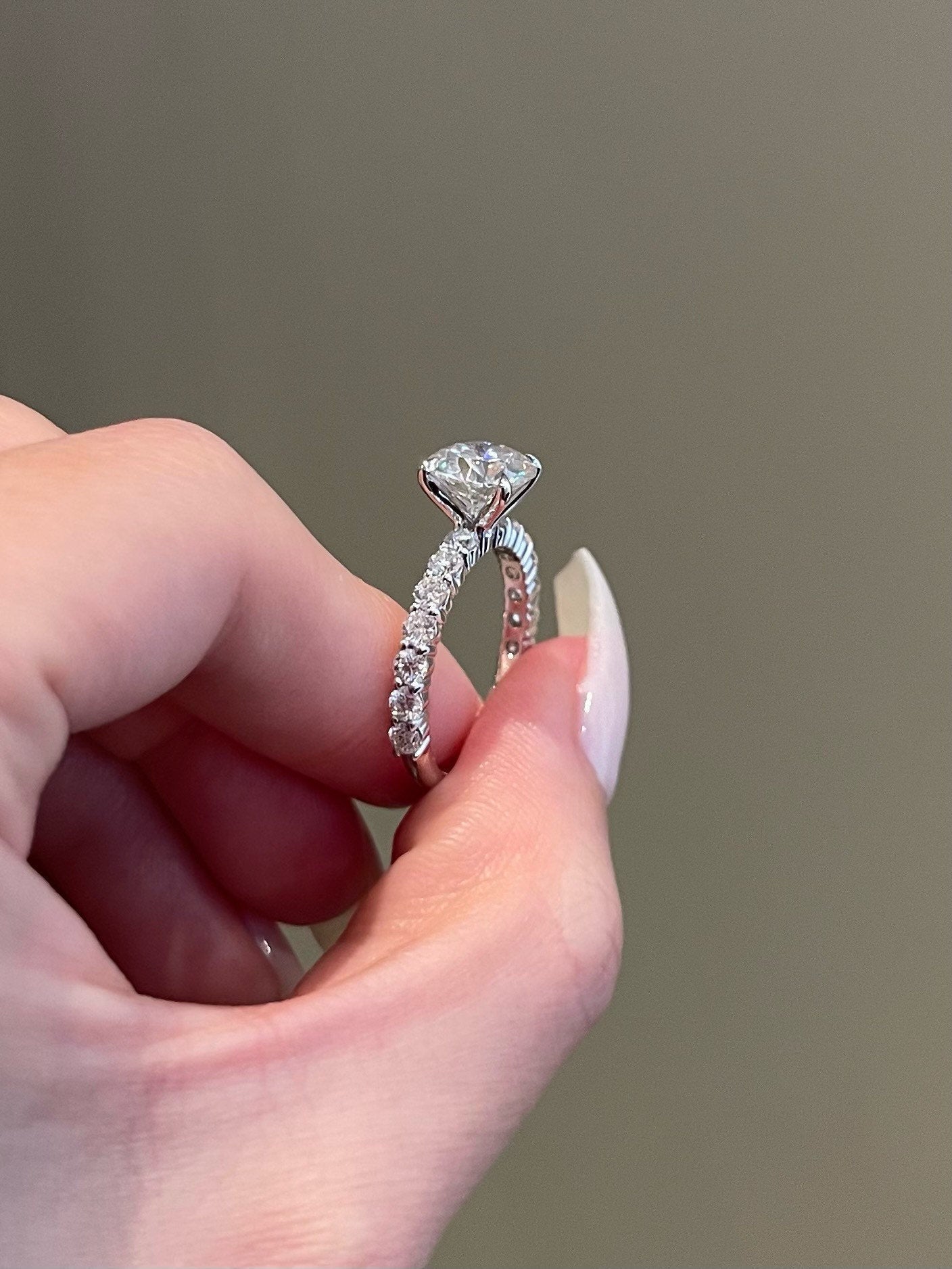 2.0ct Round Cut Moissanite Diamond Four Prong Engagement Ring
