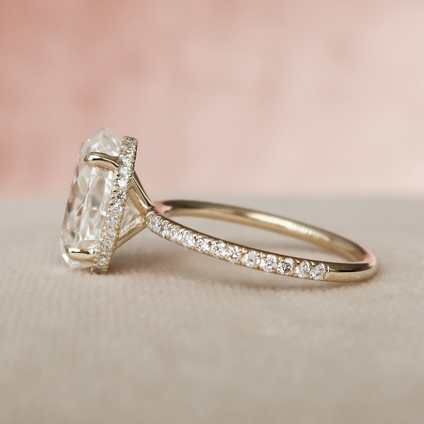3.5 CT Oval cut  Hidden Halo Moissanite Engagement Ring