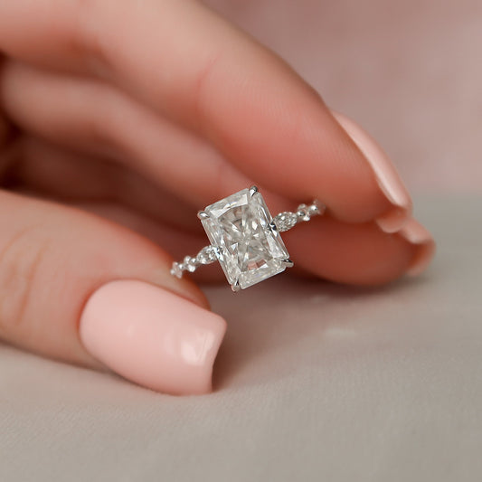 3.0CT Radiant Cut Moissanite Pave Engagement Ring