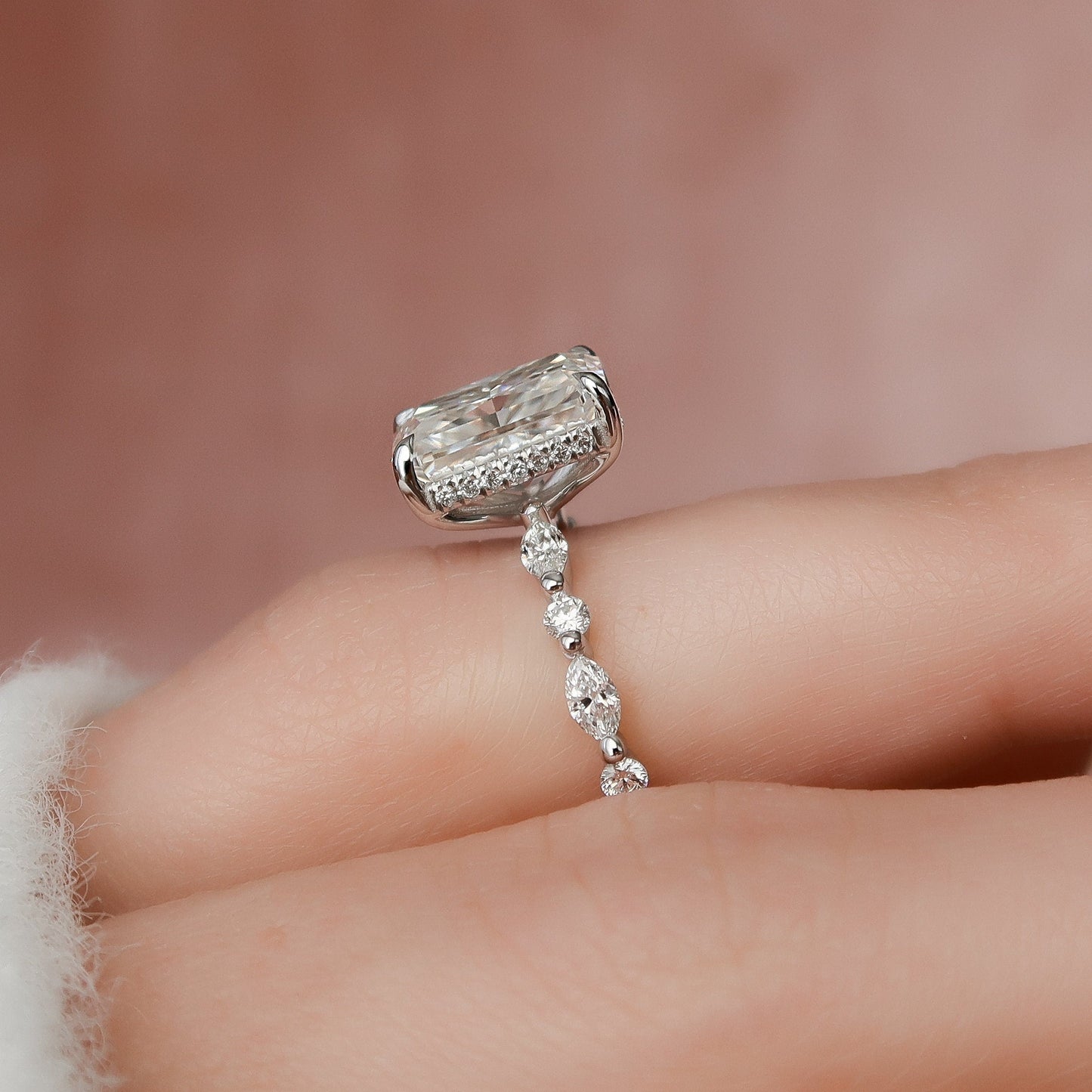 3.0CT Radiant Cut Moissanite Pave Engagement Ring