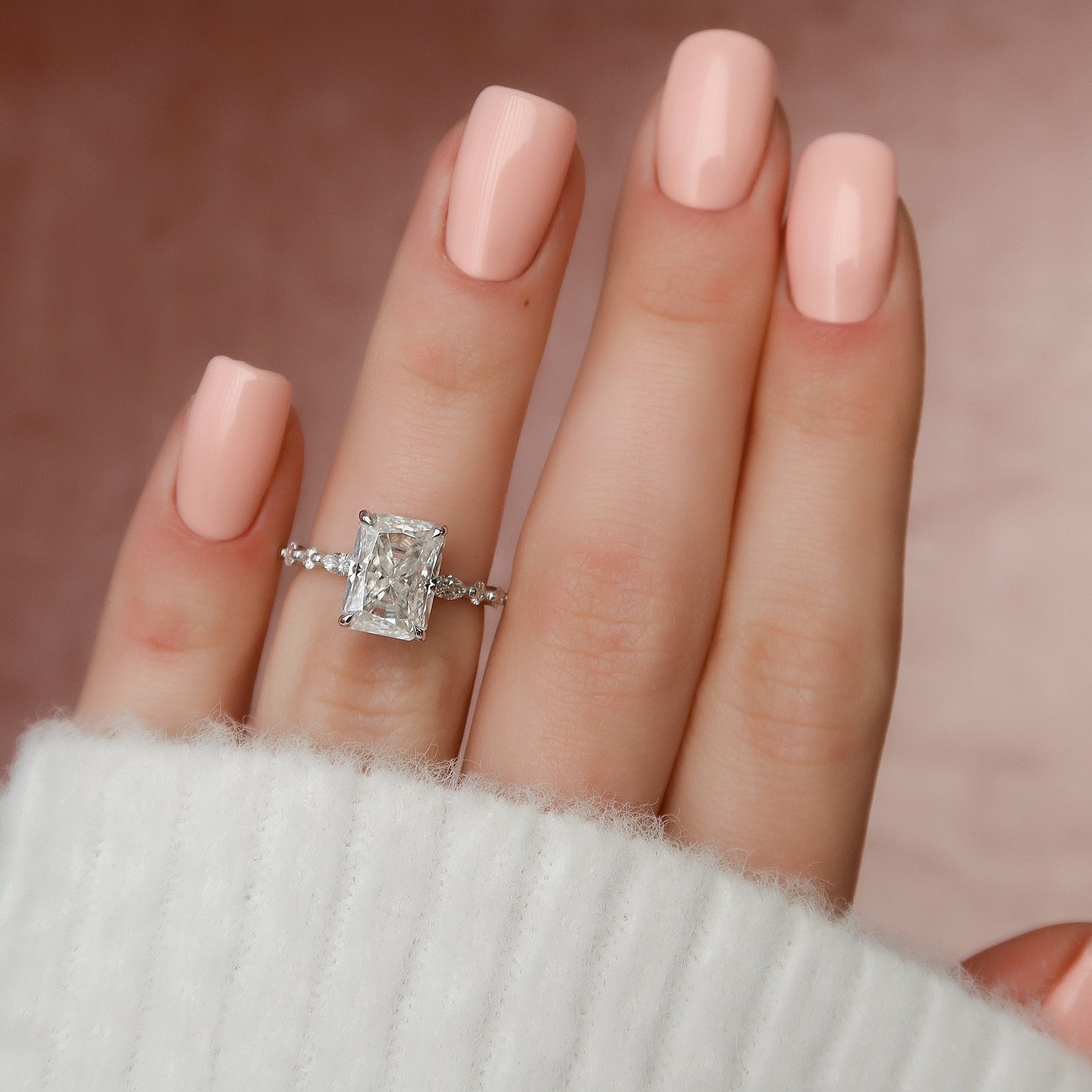 3.0CT Radiant Cut Moissanite Pave Engagement Ring