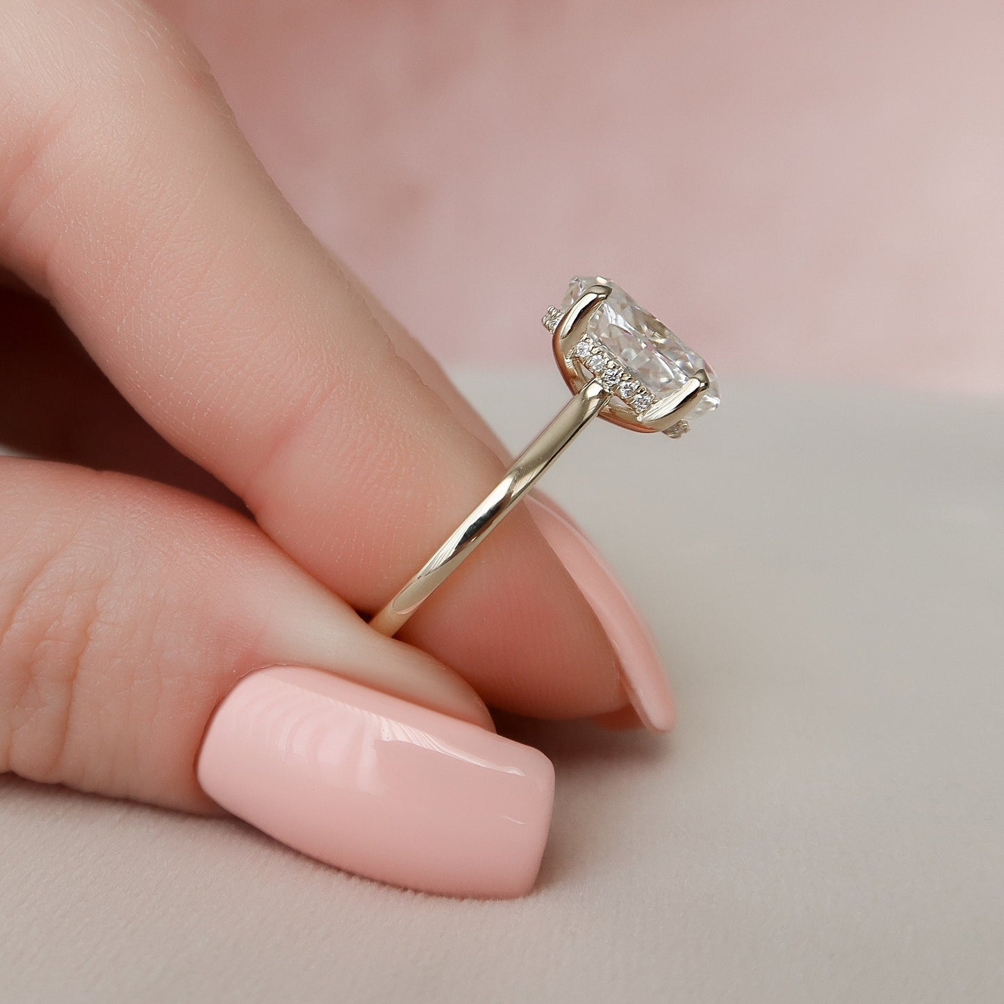3.0CT Oval Cut Hidden Halo Moissanite Engagement Ring