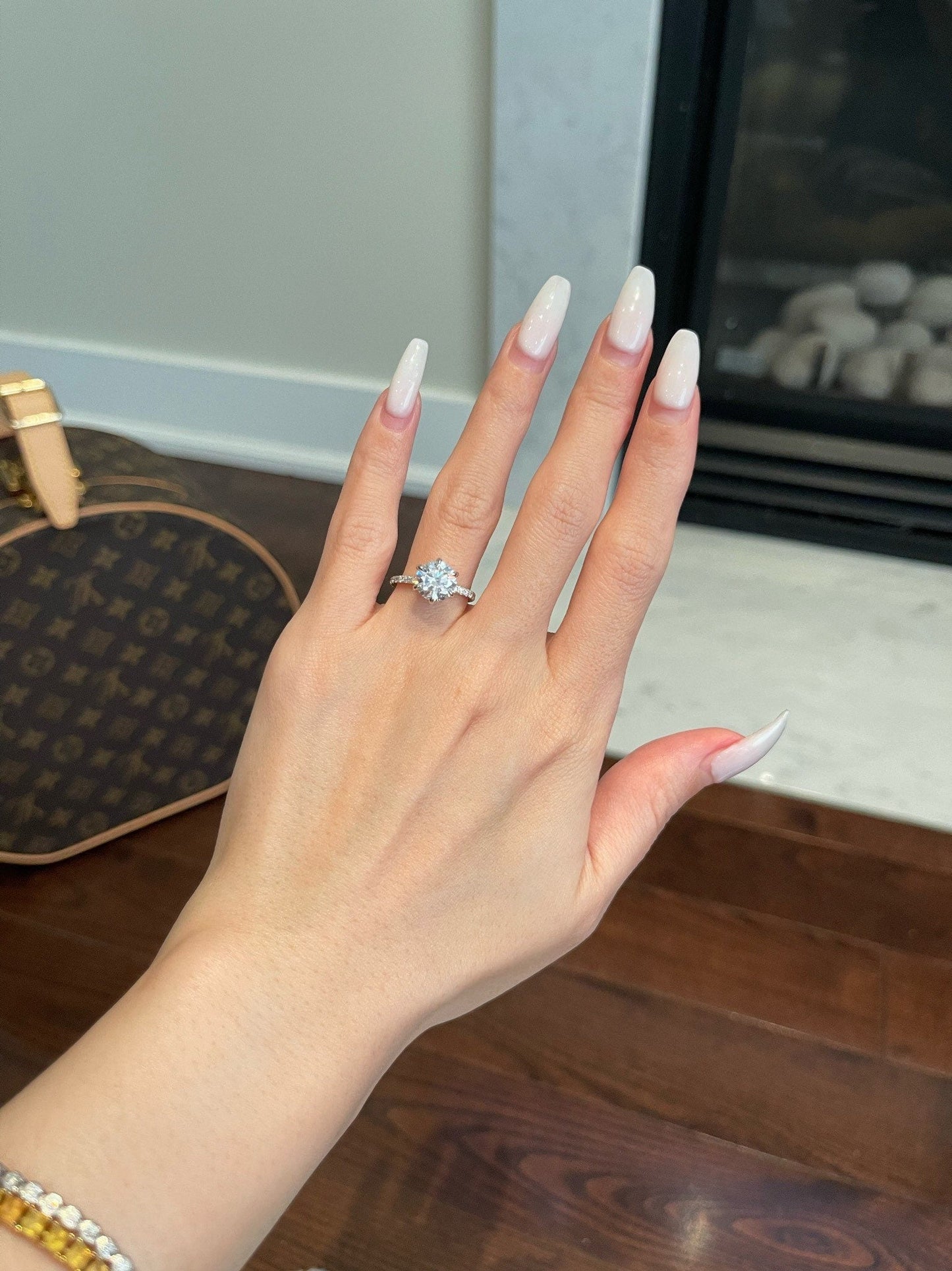 2.0ct Round Cut Hidden Halo Moissanite Pave Diamond Engagement Ring