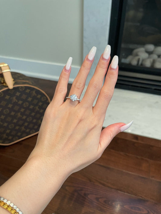 2.0ct Round Cut Hidden Halo Moissanite Pave Diamond Engagement Ring