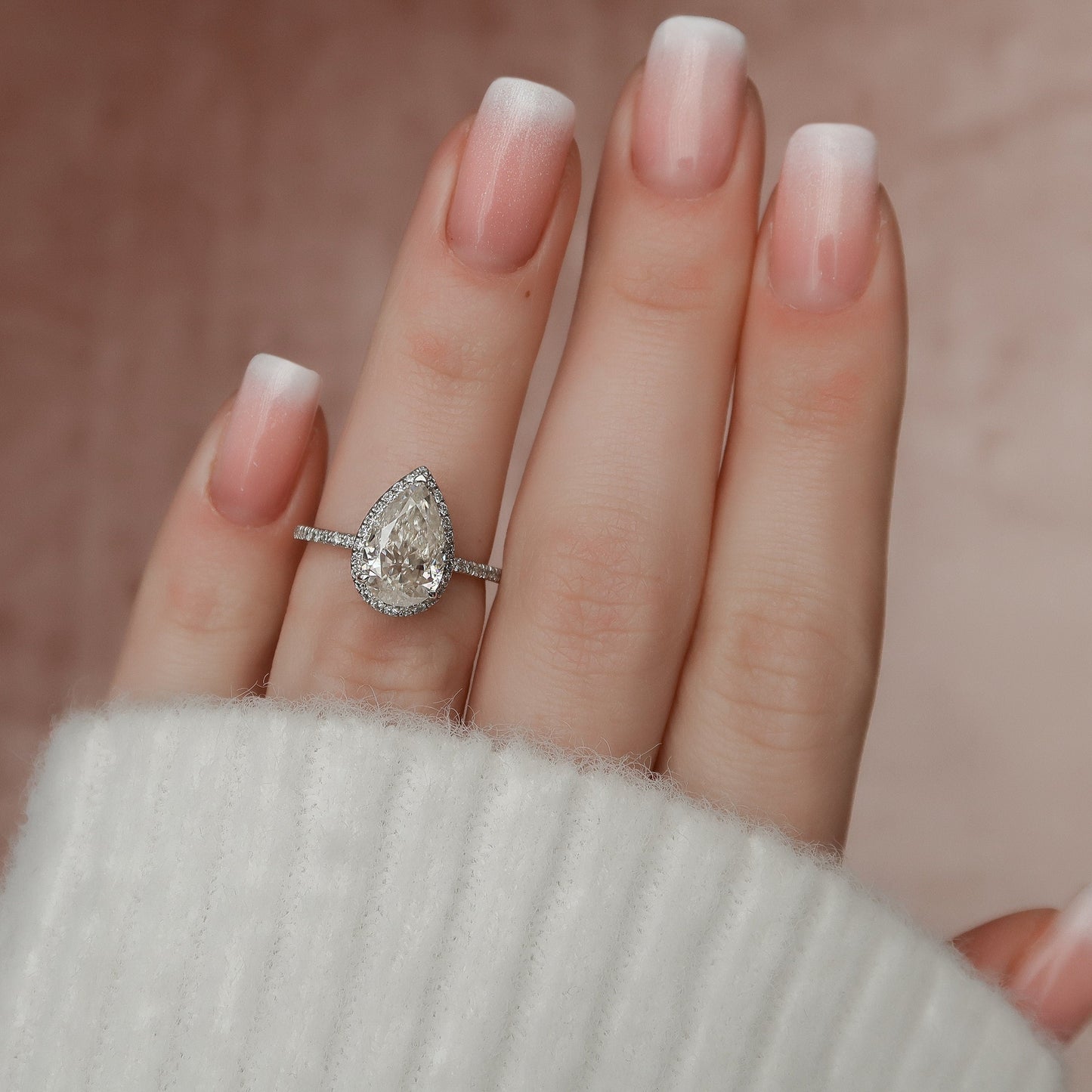 2.0CT Pear Shaped Halo Moissanite Diamond Engagement Ring