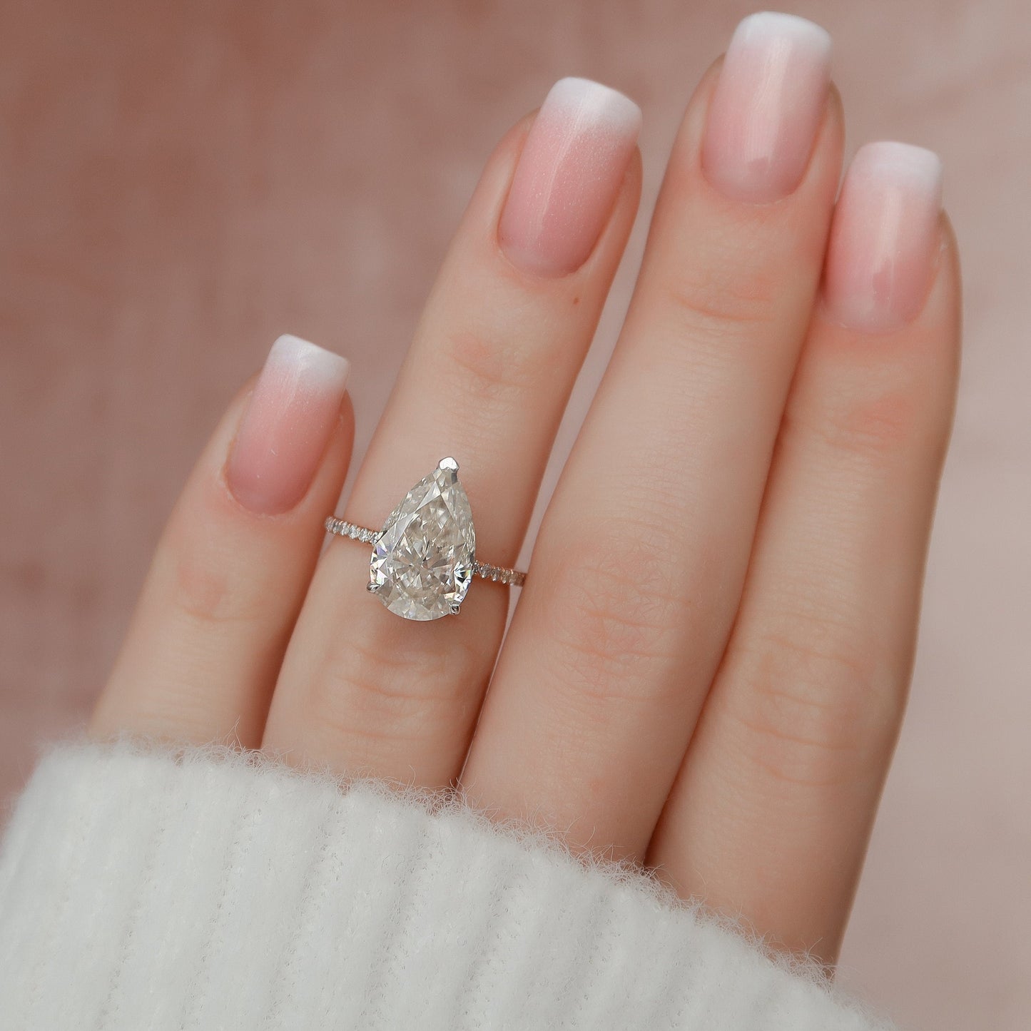 3.50CT Pear Cut Hidden Halo Moissanite Engagement Ring