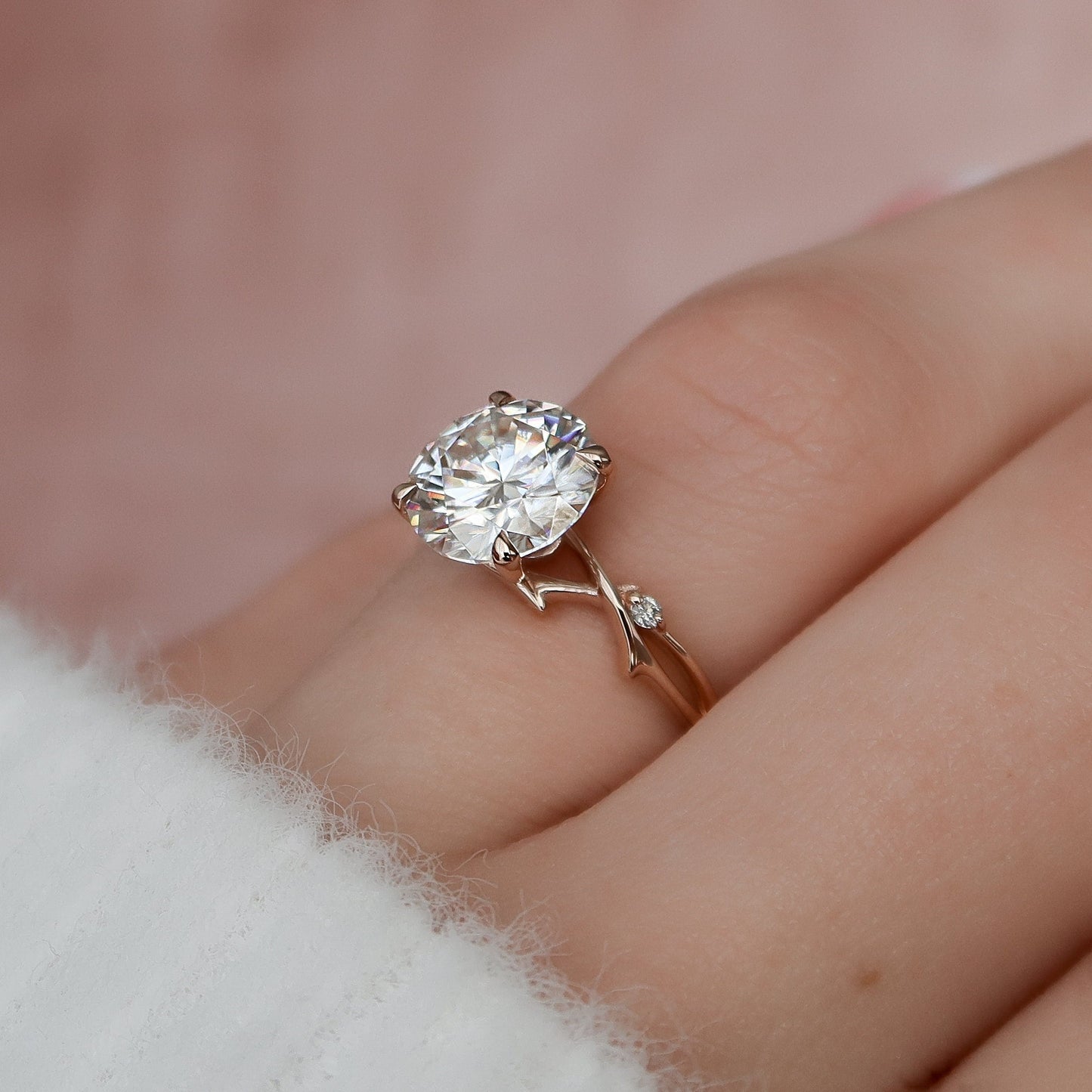 2.50CT Twig Round Moissanite Nature Inspired Branch Diamond Engagement Ring