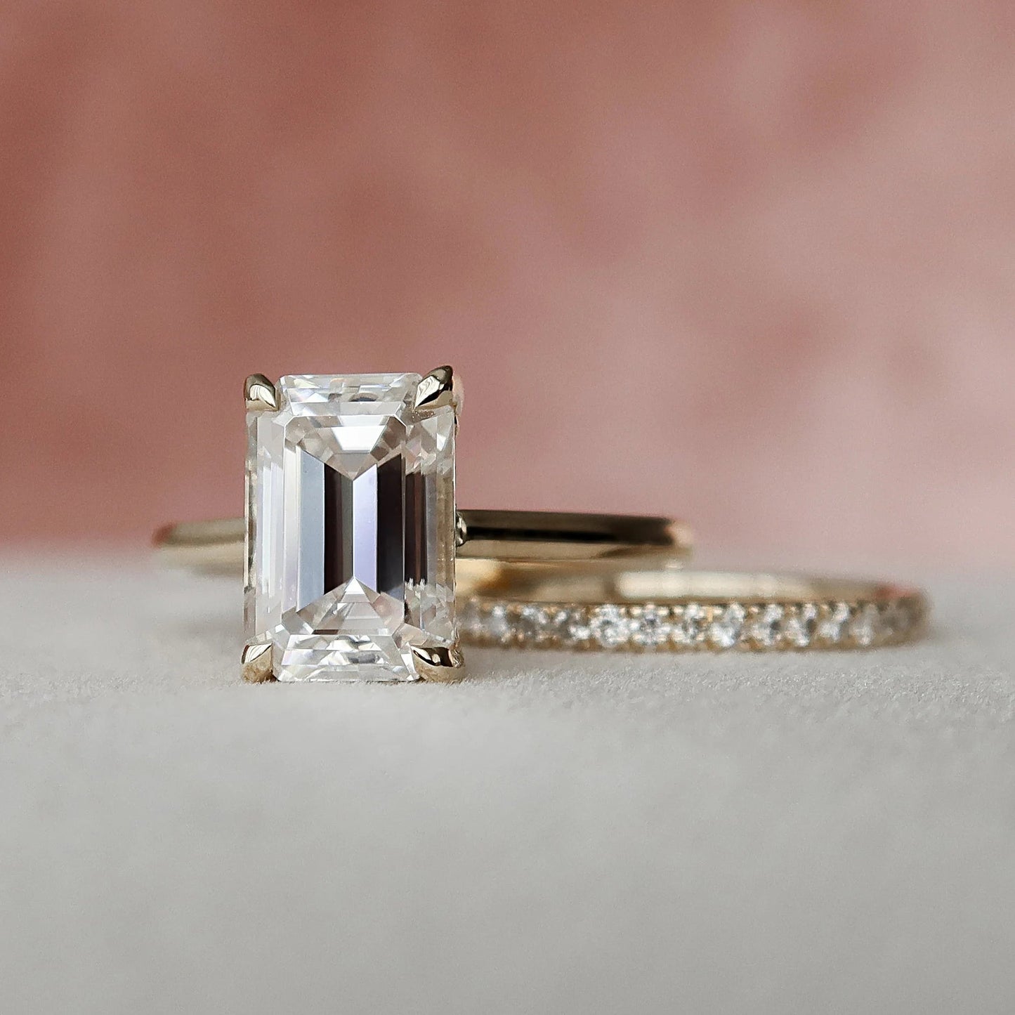 3.0CT Emerald Cut Moissanite Halo Bridal Engagement Ring Set