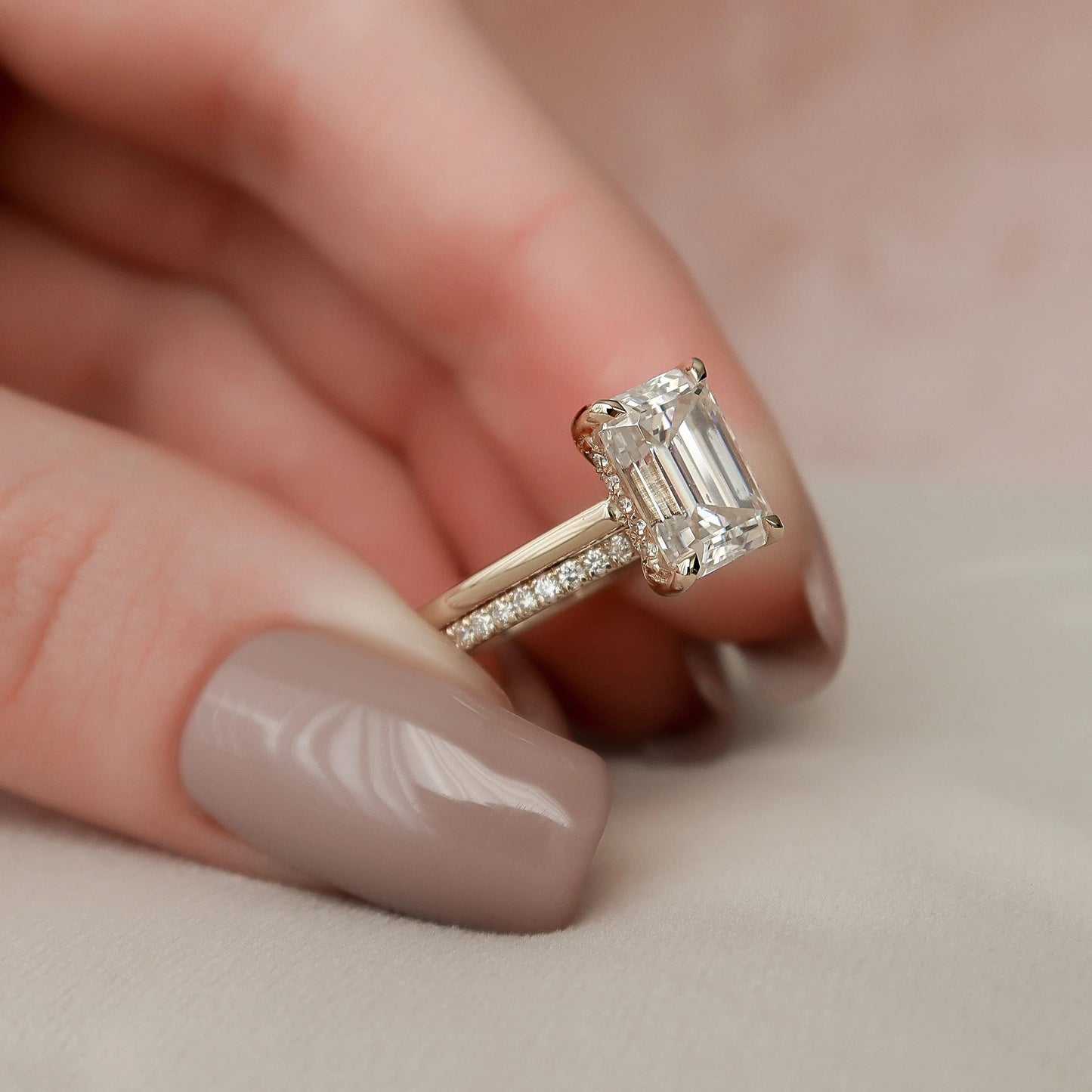 3.0CT Emerald Cut Moissanite Halo Bridal Engagement Ring Set