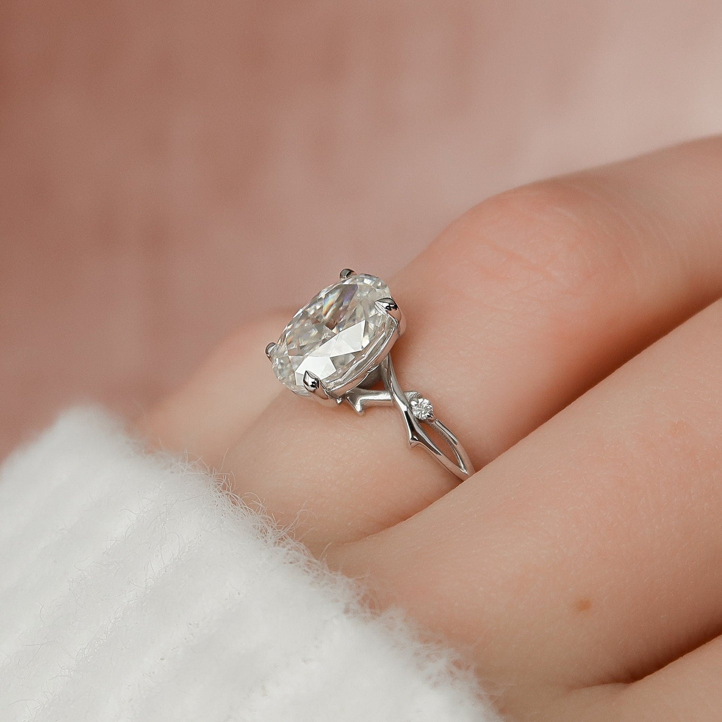 2.0CT Oval Cut Moissanite Branches Engagement Ring