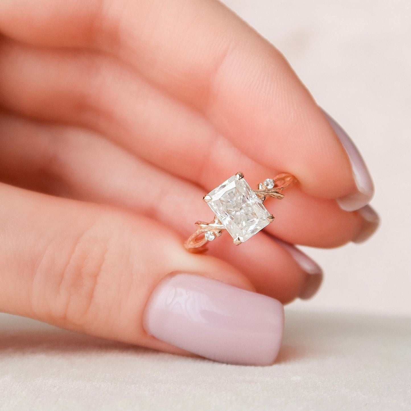 2.0CT Radiant Cut Twig Moissanite Diamond Engagement Ring