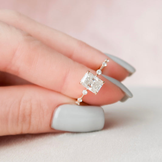 2.5CT Radiant Cut Moissanite Petite Pave Diamond Engagement Ring