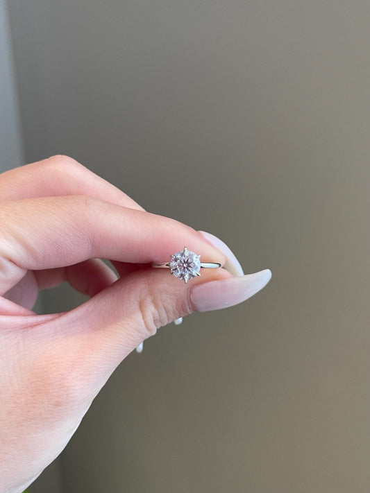 1.0ct Round Cut Solitaire Moissanite Diamond Four Prong Engagement Ring