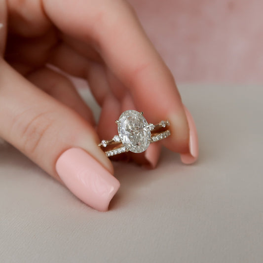 3.0CT Oval Cut Moissanite Bridal Engagement Ring Set
