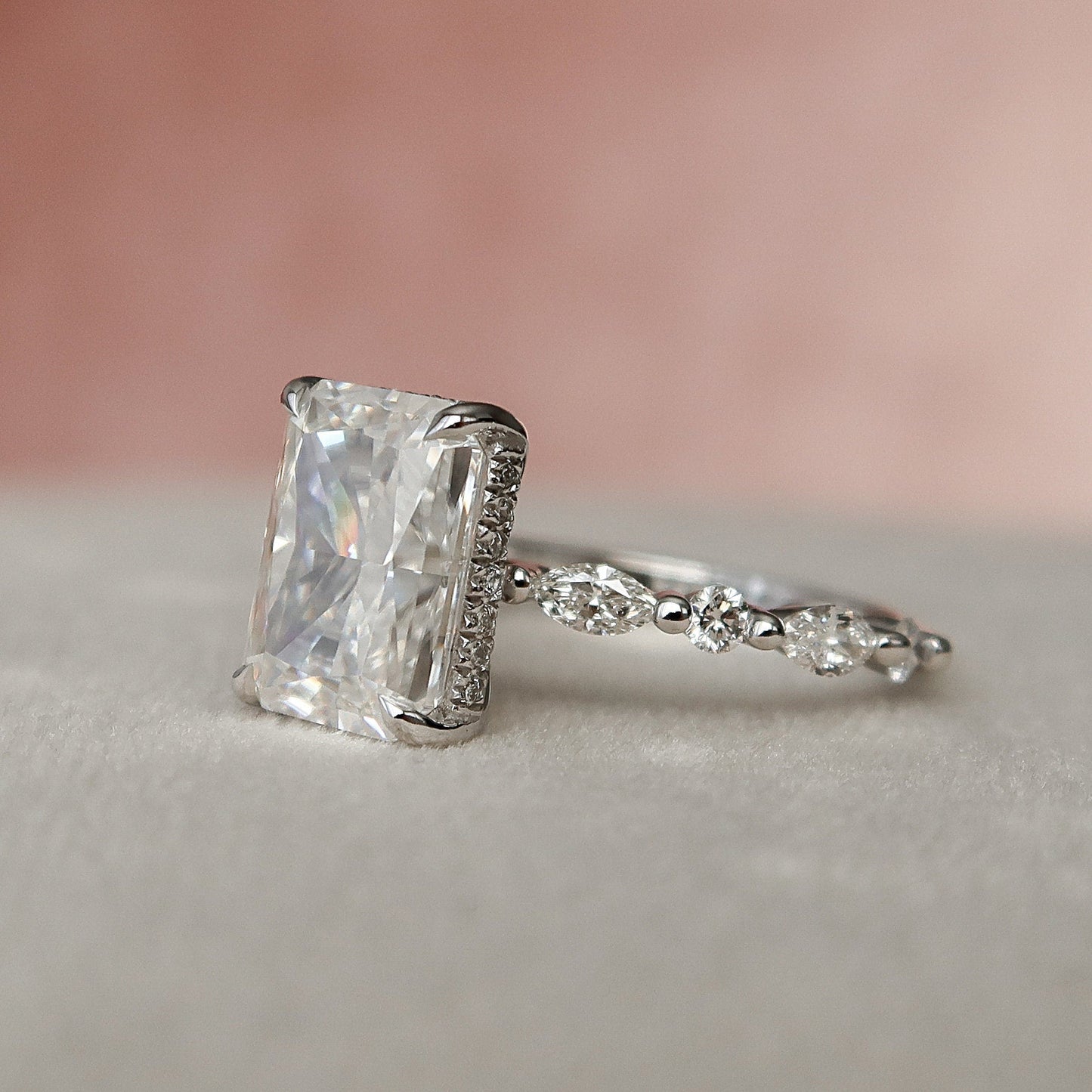 3.0CT Radiant Cut Moissanite Pave Engagement Ring