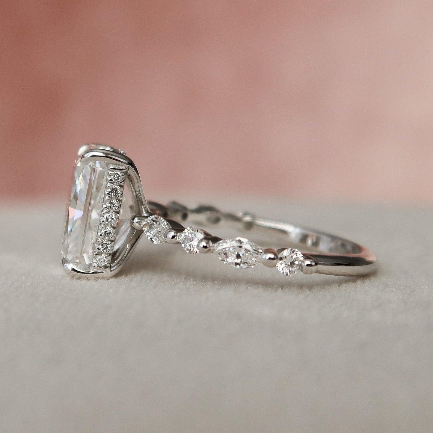 3.0CT Radiant Cut Moissanite Pave Engagement Ring