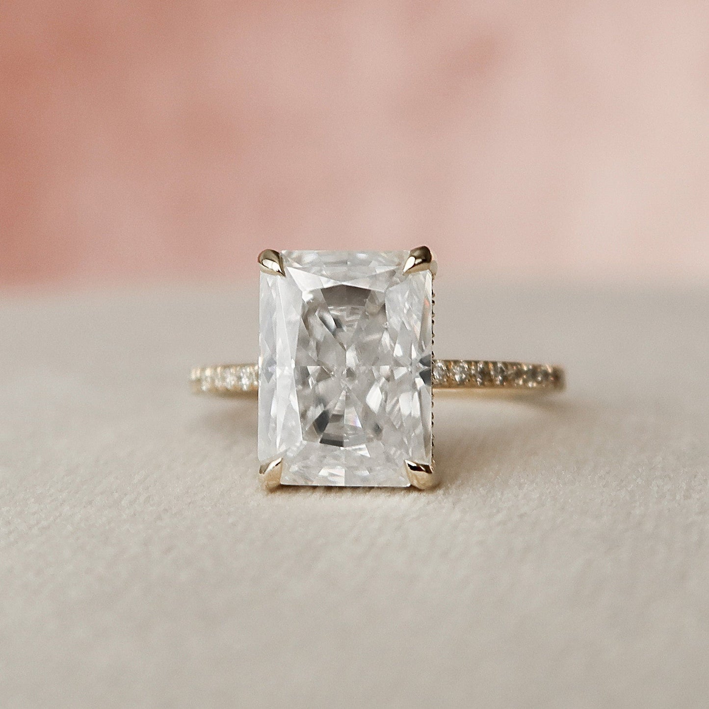 5 СT Radiant Cut Hidden Halo Moissanite Engagement Ring