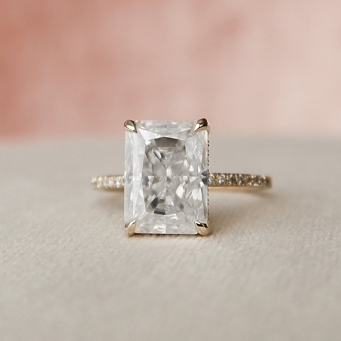 5.0CT Radiant Cut Hidden Halo Moissanite Diamond Pave Engagement Ring