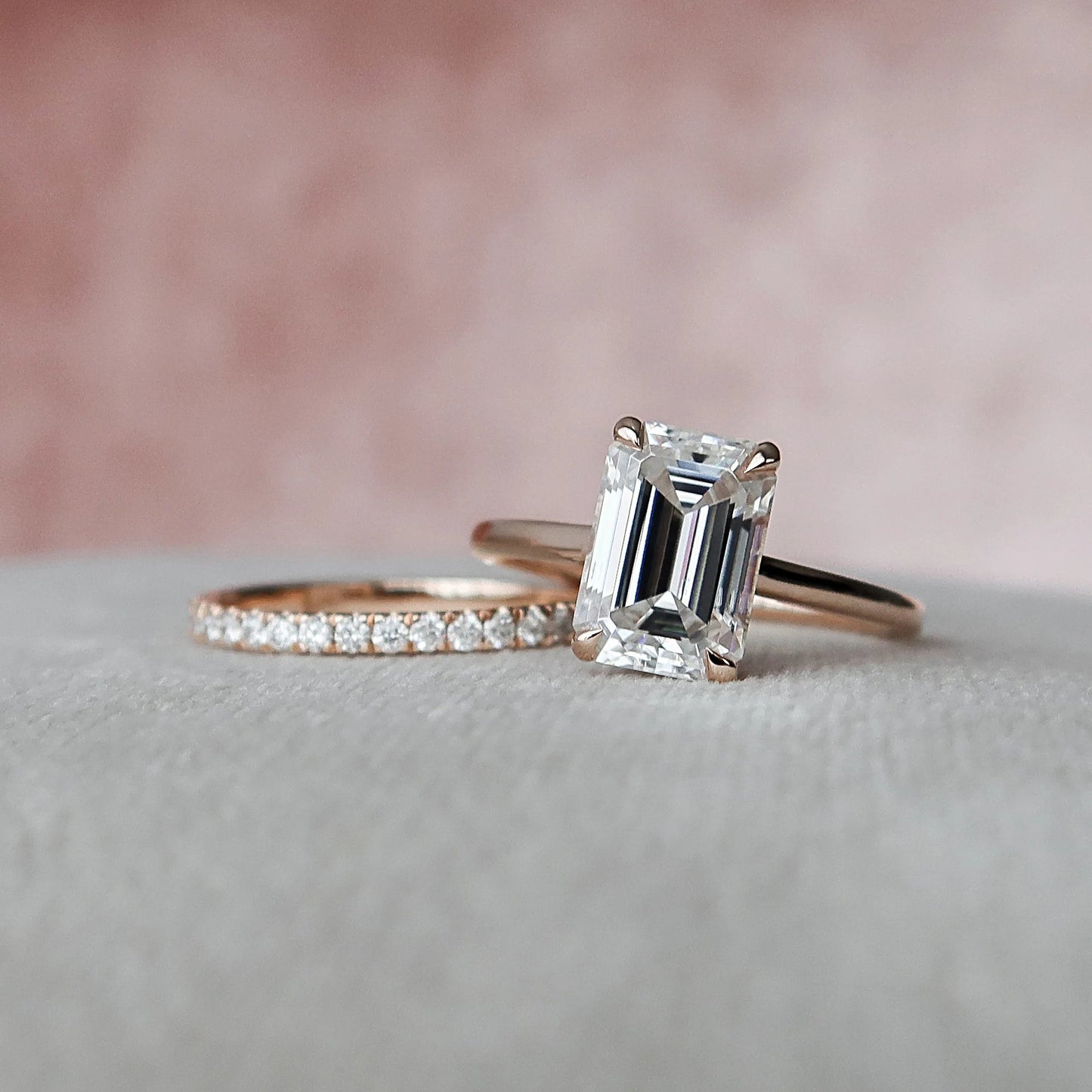 3.0CT Emerald Cut Moissanite Halo Bridal Engagement Ring Set