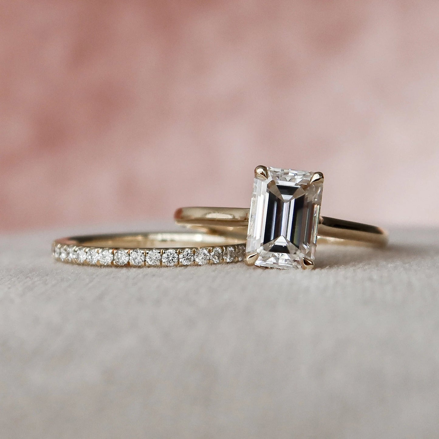 2.0CT Emerald Cut Moissanite Diamond Halo Bridal Engagement Ring Set
