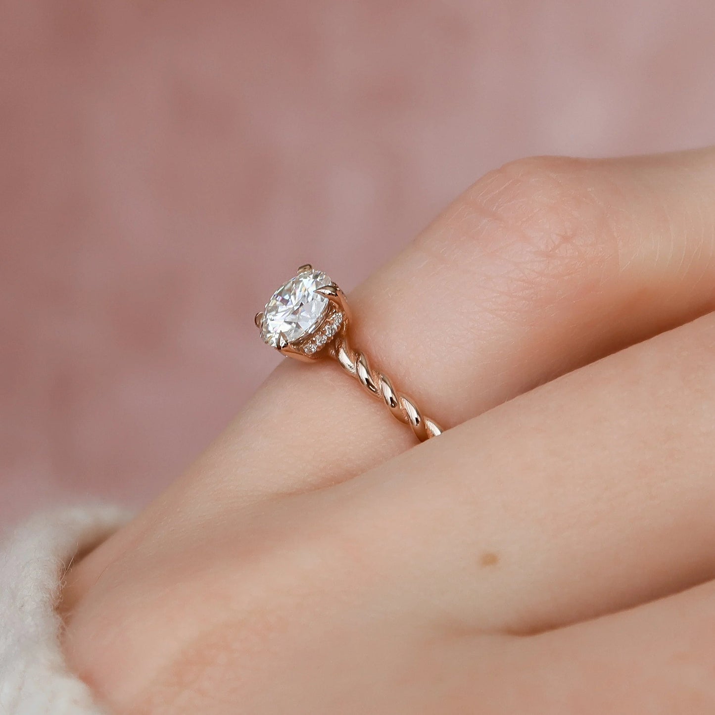 1.0CT Round Cut Moissanite Braided Halo Bridal Engagement Ring Set
