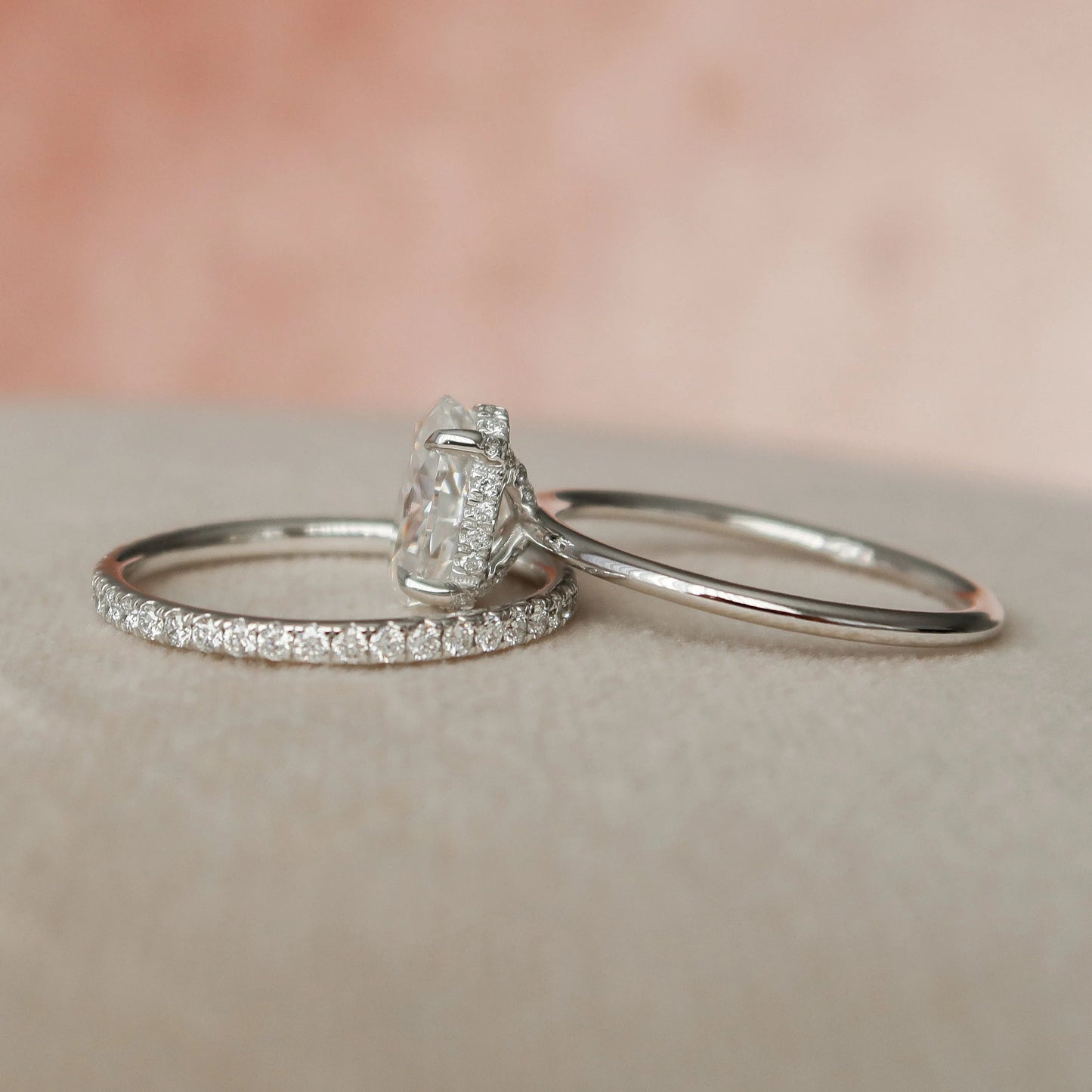 1.50CT Oval Cut Moissanite Solitaire Halo Bridal Engagement Ring Set