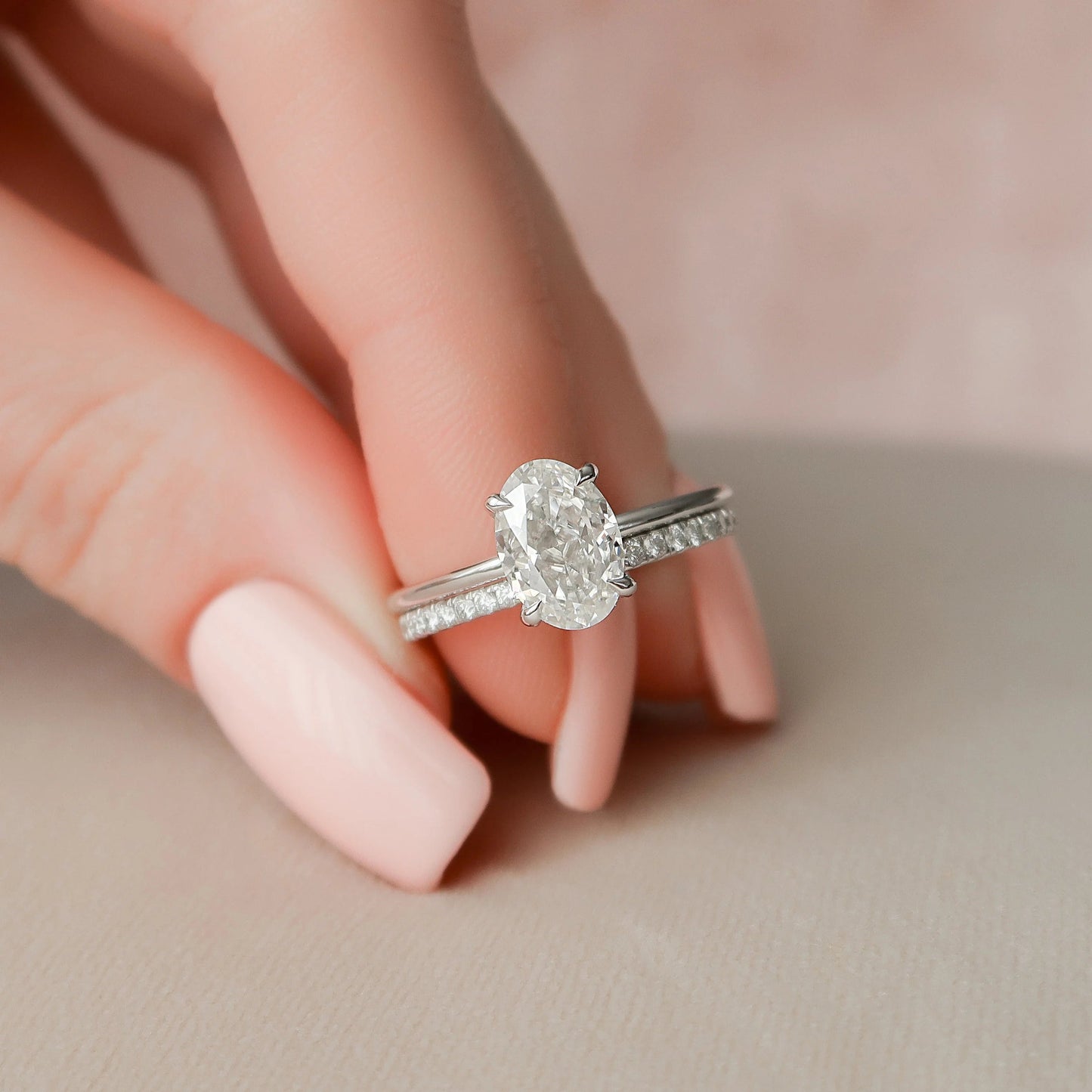 1.50CT Oval Cut Moissanite Solitaire Halo Bridal Engagement Ring Set