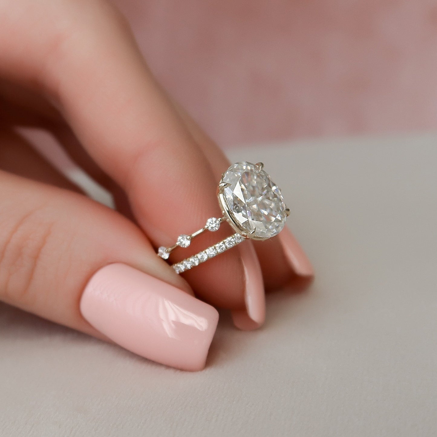 3.0CT Oval Cut Moissanite Bridal Engagement Ring Set