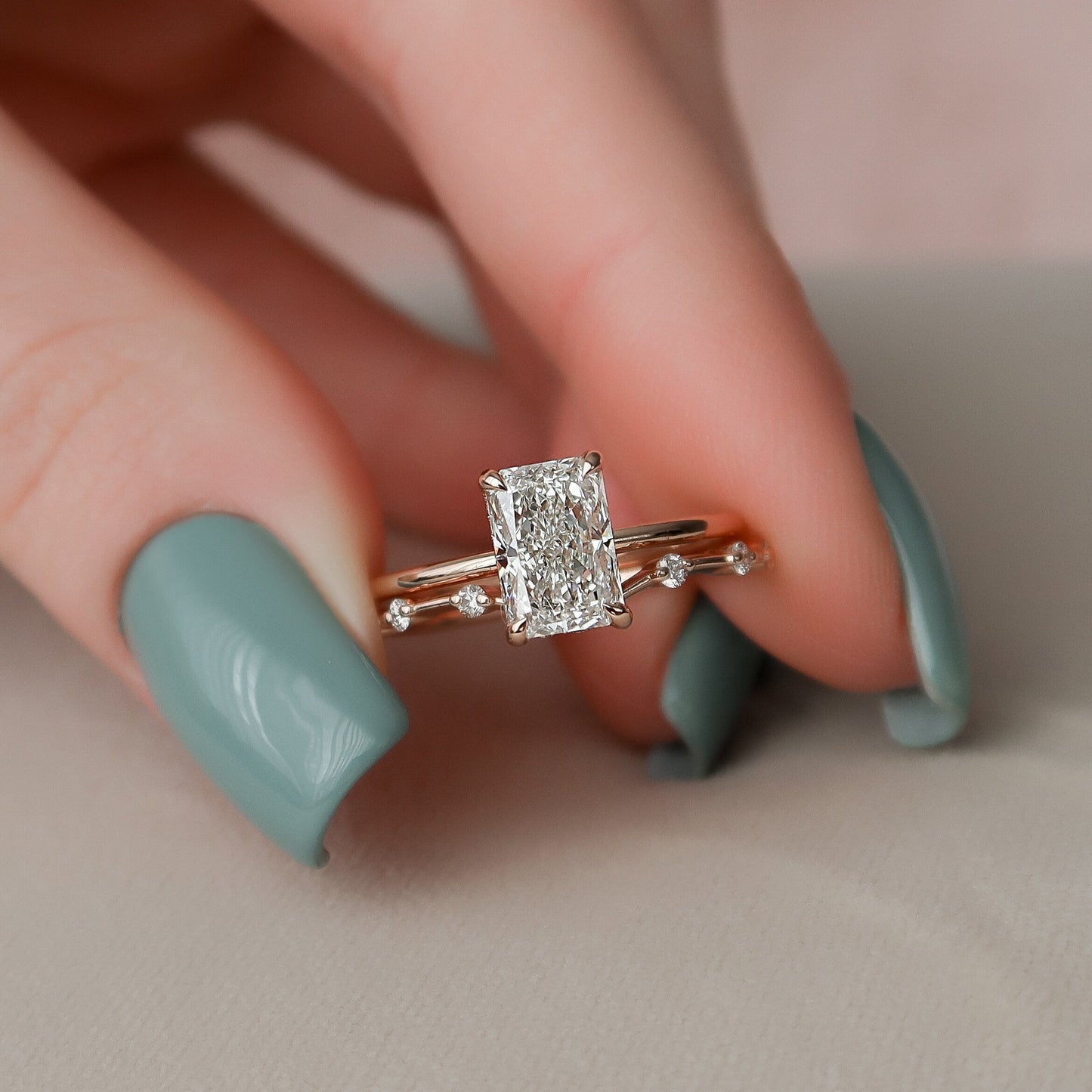 1.0CT Radiant Cut Moissanite Solitaire Halo Eternity Bridal Engagement Ring Set